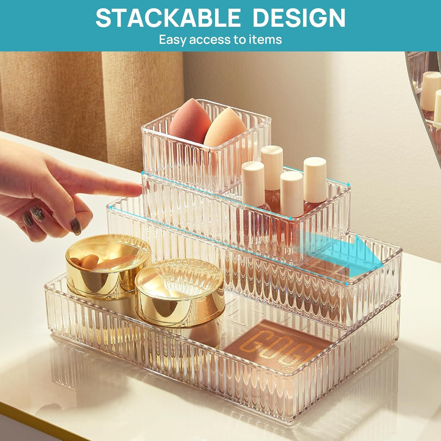Image of PROTOWARE 7 Pcs Makeup Drawer Organizer Tray - Cosmetic Organiser Containers , Storage Box for Dressing Table Vanity Box