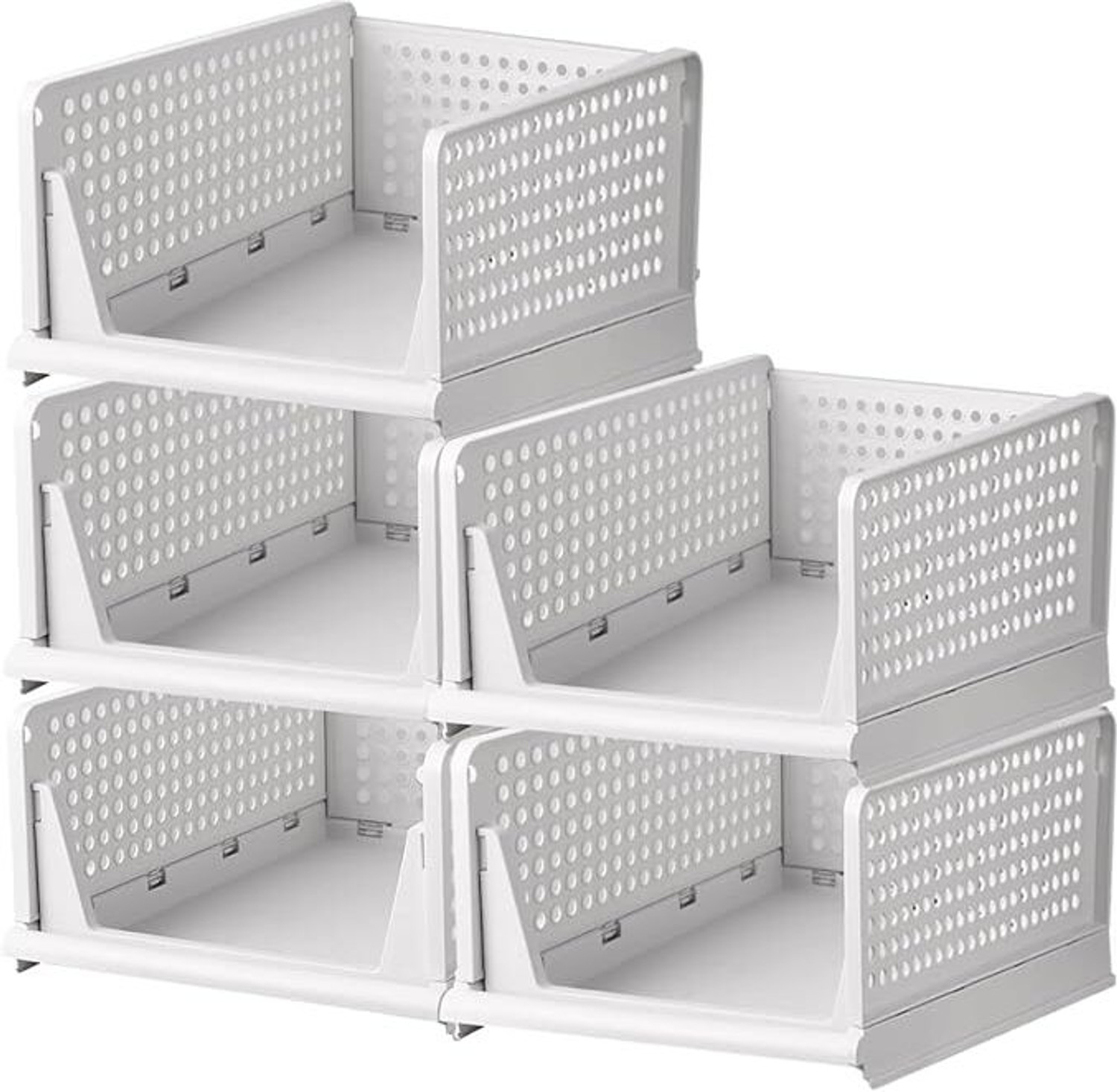 Image of Umax Multipurpose 5 Stackable Clothes Organizer Space Saving Wardrobe Storage Baskets Closet Divider (Plastic)