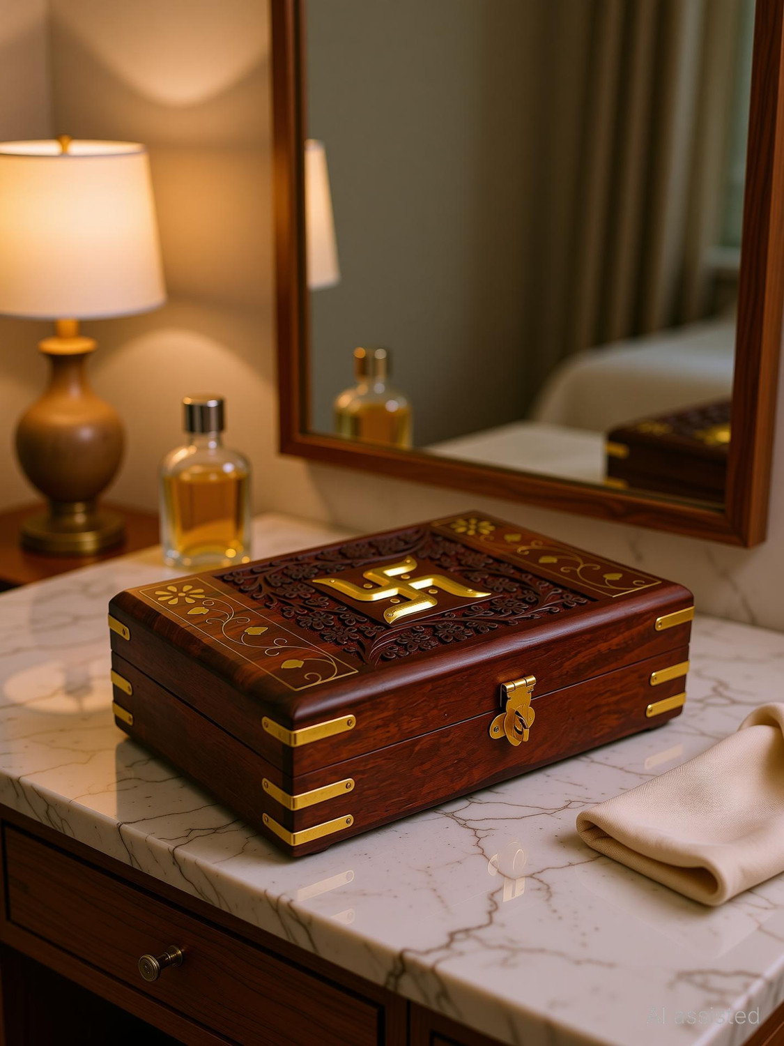 Image of FORESTIS GALLINARIA Wooden OM for Good Luck| Vanity Box| Jewellery Box For Gold, Cash, Money Cash Box