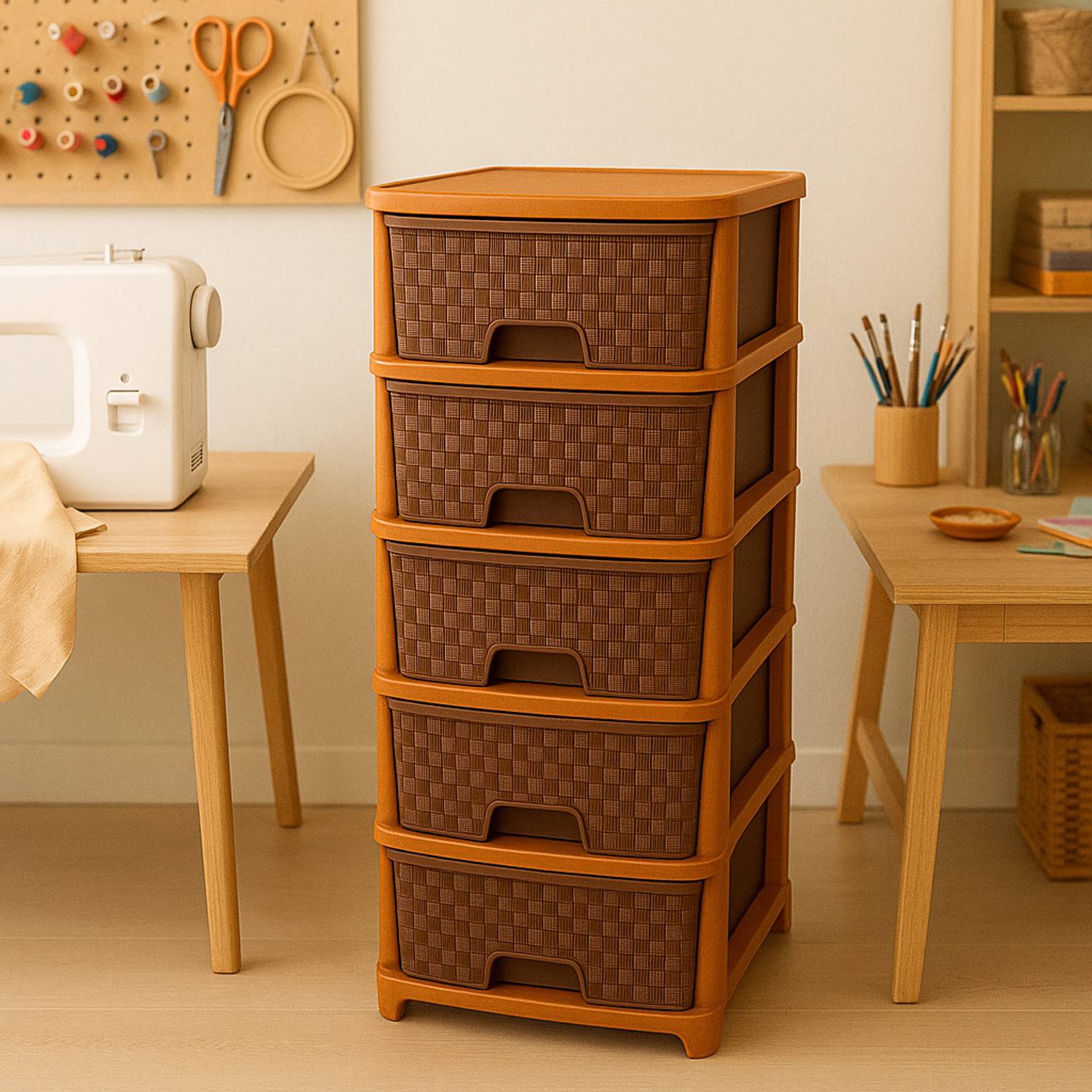 Surety for Safety 5 Layer Brown Compartments Kids & Home Essentials Free Standing Chest Drawers Plastic Free Standing Cabinet Price in India