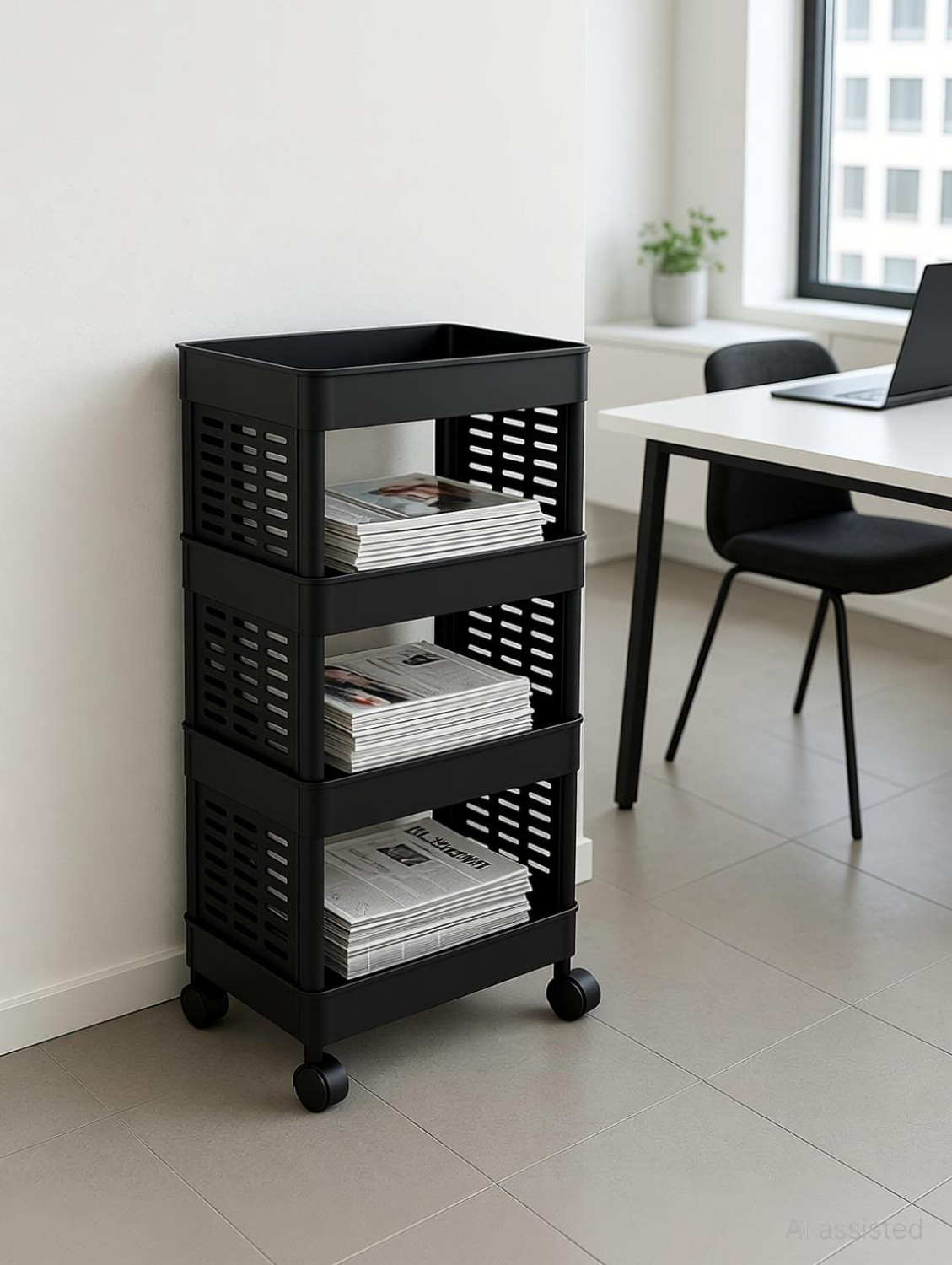 Image of MAXTID 4 compartment Black Magazine & Newspaper Racks Plastic Cutlery Drawer Divider