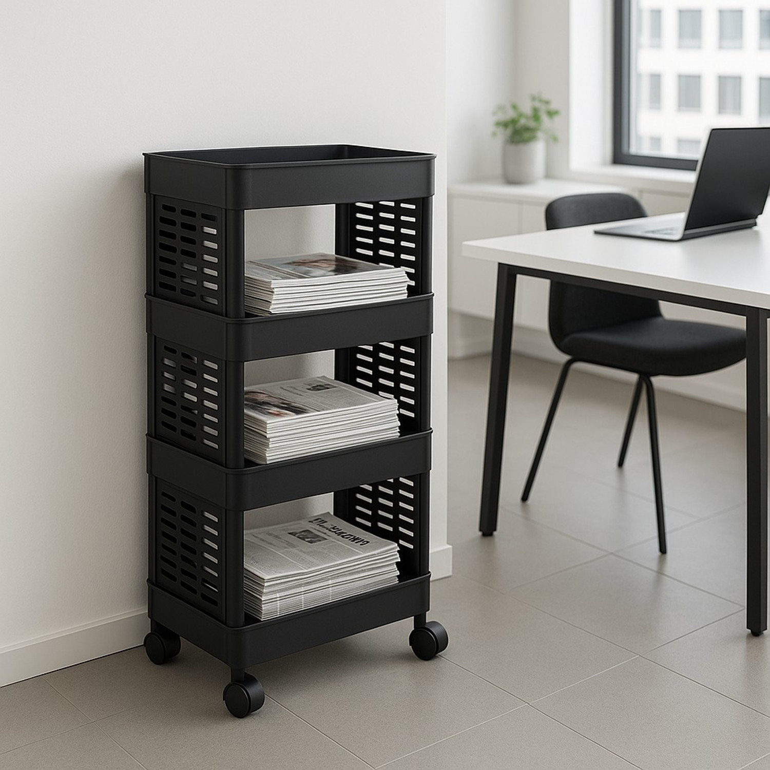 Image of MAXTID 4 compartment Black Magazine & Newspaper Racks Plastic Cutlery Drawer Divider