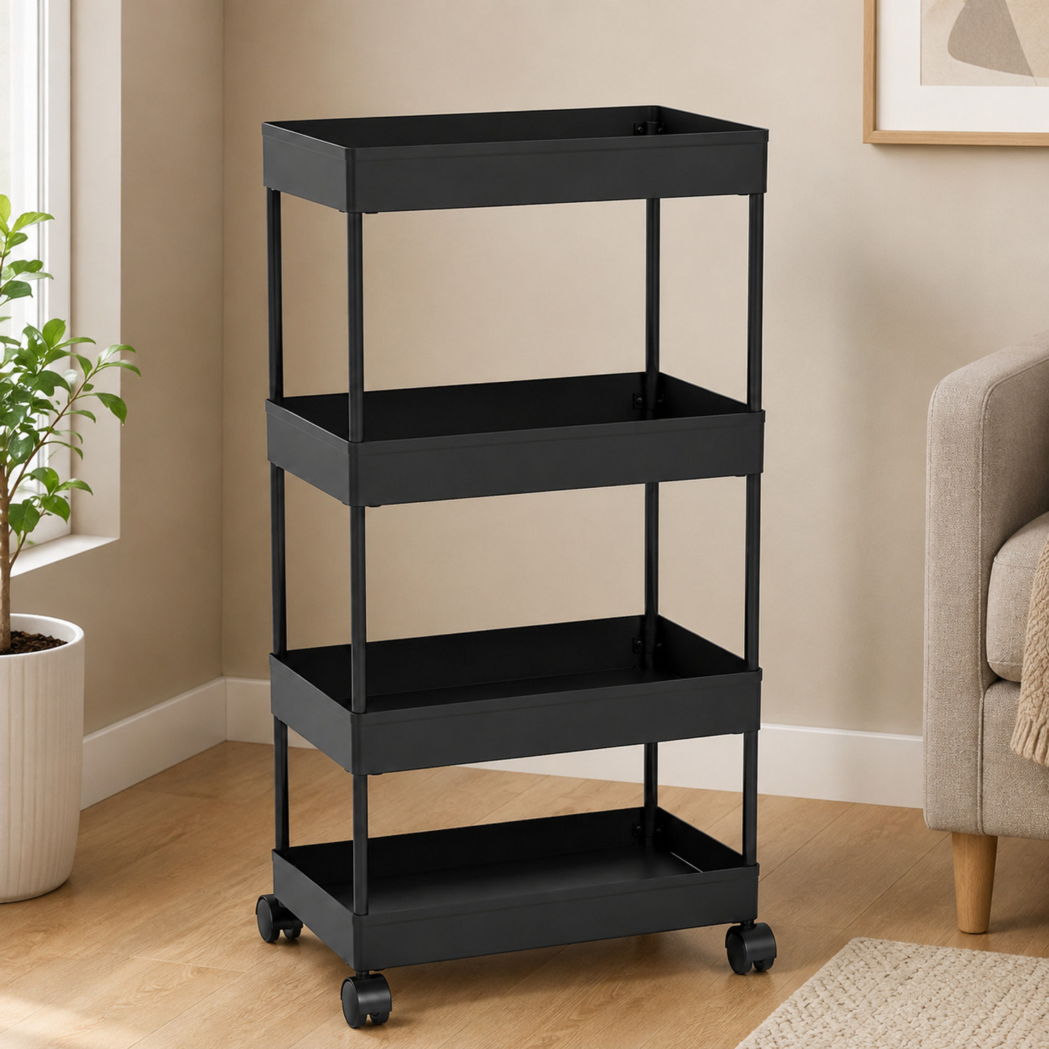 Image of HemKej 4 Tier Pipe Multi Purpose Plastic Kitchen Trolley