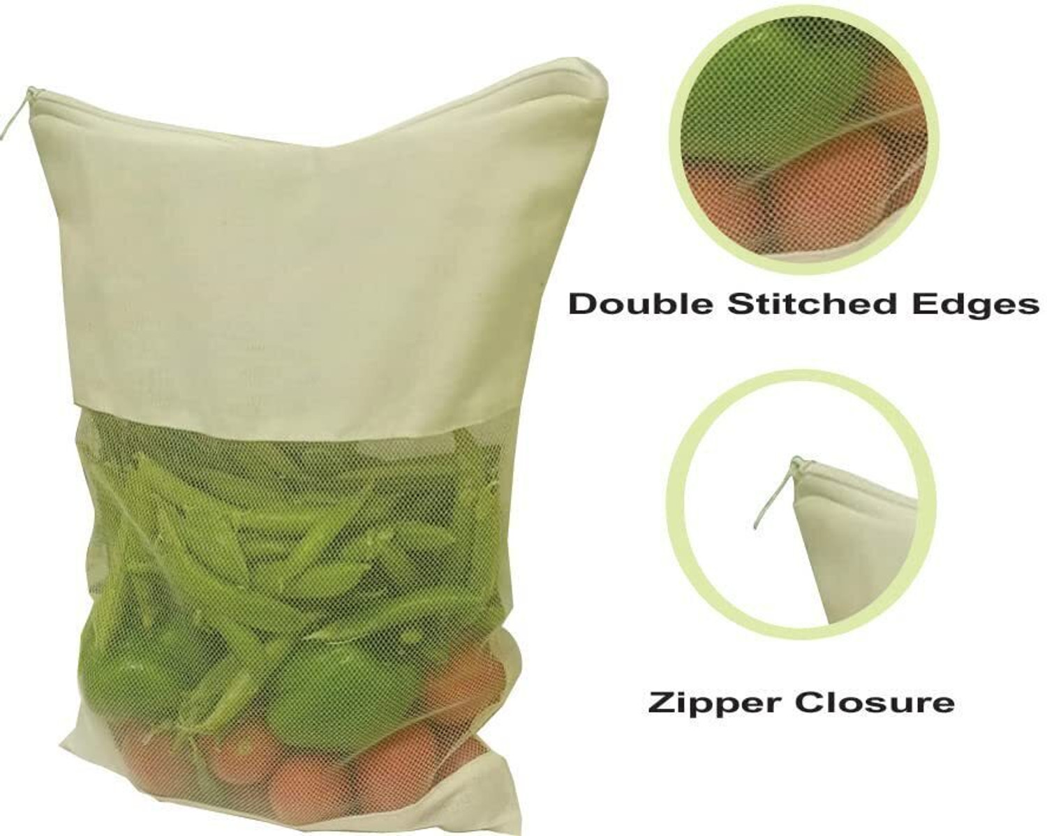 Image of Kottify 100% Cotton Vegetable Sabji Kitchen Freez Storage Pouch for Washable Grocery Bag Cotton Storage Pouch (Pack of 8)