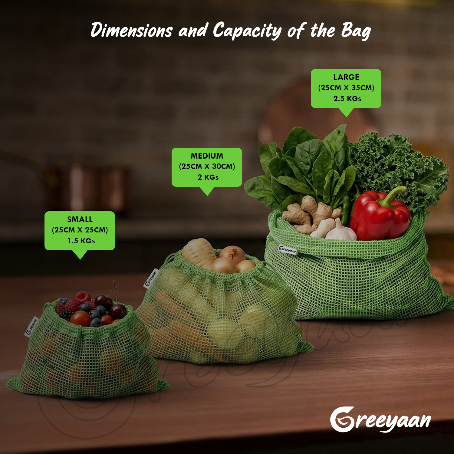 Image of GREEYAAN 100% Cotton Fridge Vegetable Storage Bag Pack of 3 Grocery Bags