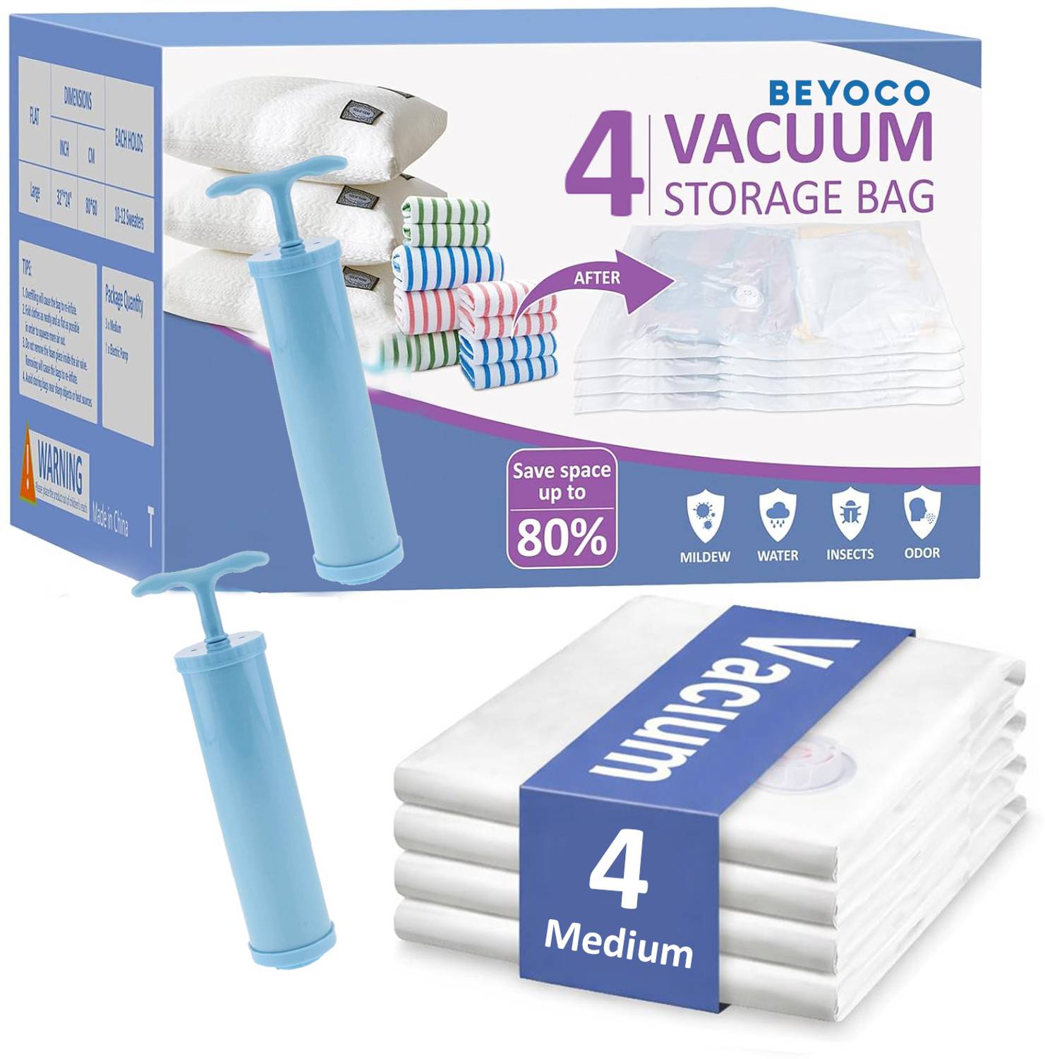 Beyoco 4 MEDIUM Travel Storage Vacuum Bags