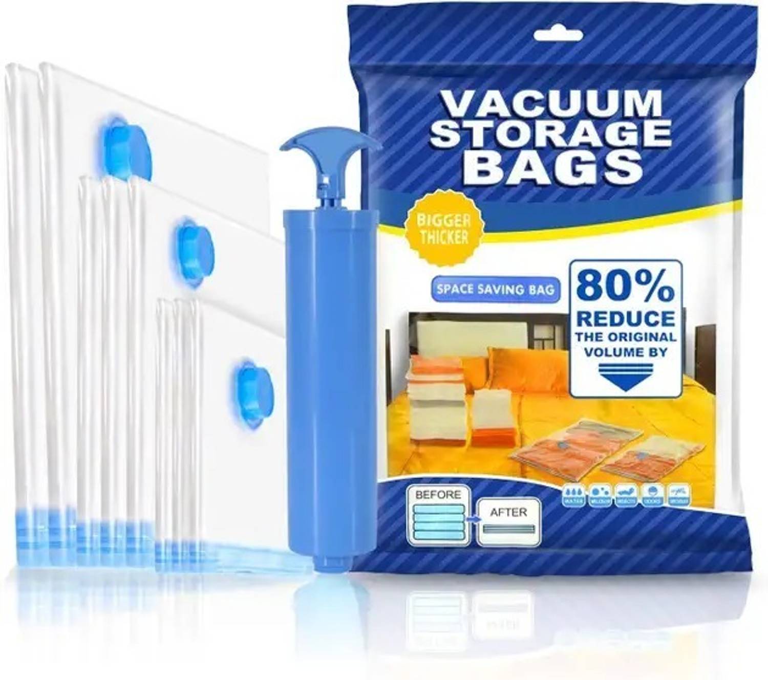Quicknik Smart vaccum saver compression -(2Small, 2 Medium, 1Large) with Pump High Volume Storage Vacuum Bags — Accessories