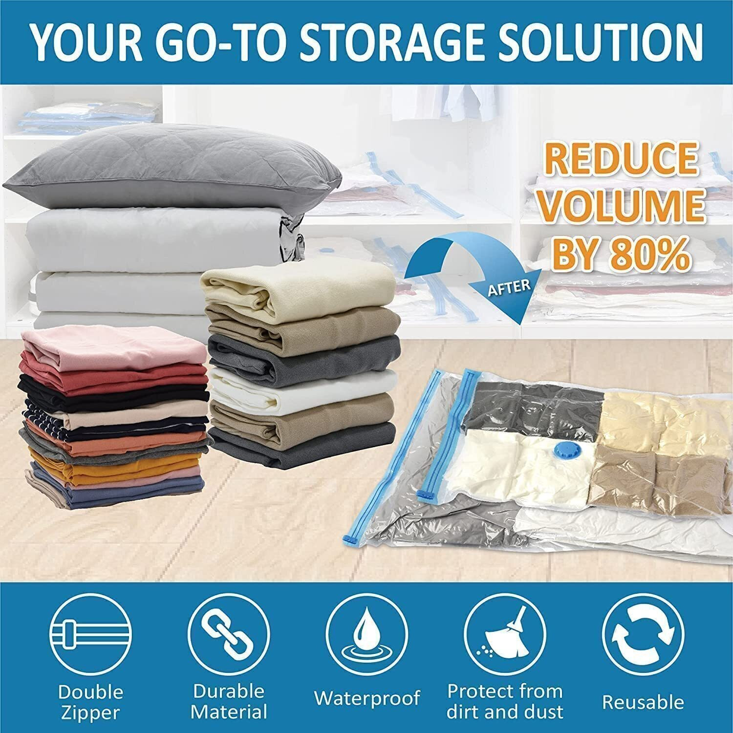 Image of Anayo Space Saver Ziplock Bags for Clothes with Hand Pump 2 Medium 2 Large 1 Jumbo Travel Storage Vacuum Bags