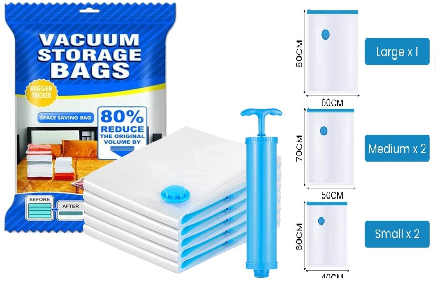 XBEY Space Saver Compression Sealer with Manual Pump Hanging Travel Storage Vacuum Bags — Accessories