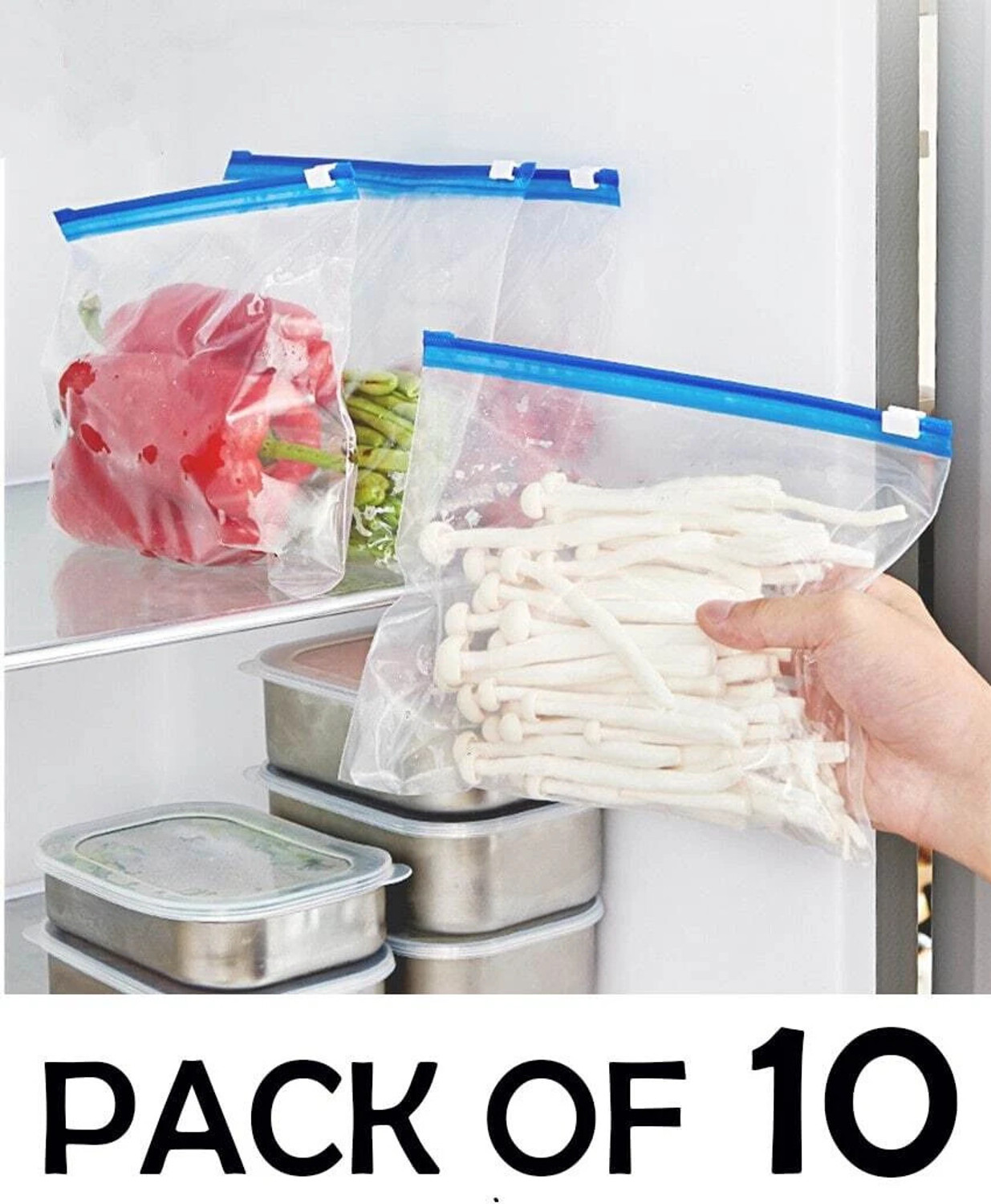 Image of Dhyankeshwer Ziplock Pouch Vegetable Bag for Fridge Food Cover Travel Storage Vacuum Bags
