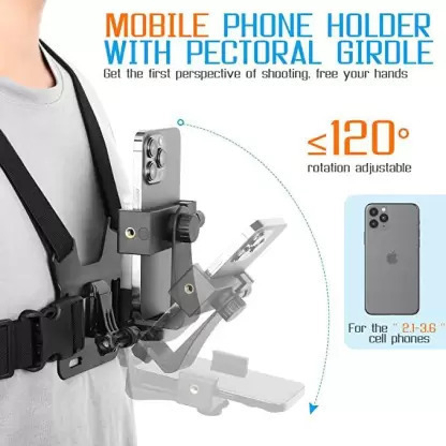 Image of ZARRY Mobile Phone Chest Mount Harness Strap Holder Cell Phone Clip Action GOPO Camera Strap (Black)