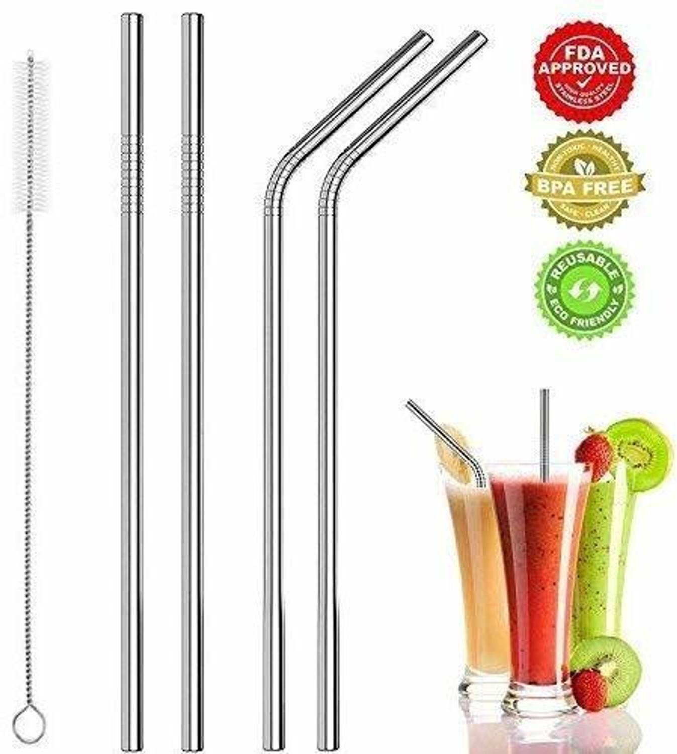 ASHGUJ Bendable Drinking Straw, Stainless Steel Straws for Drinking with Brushes Stainless Steel Table Spoon Set