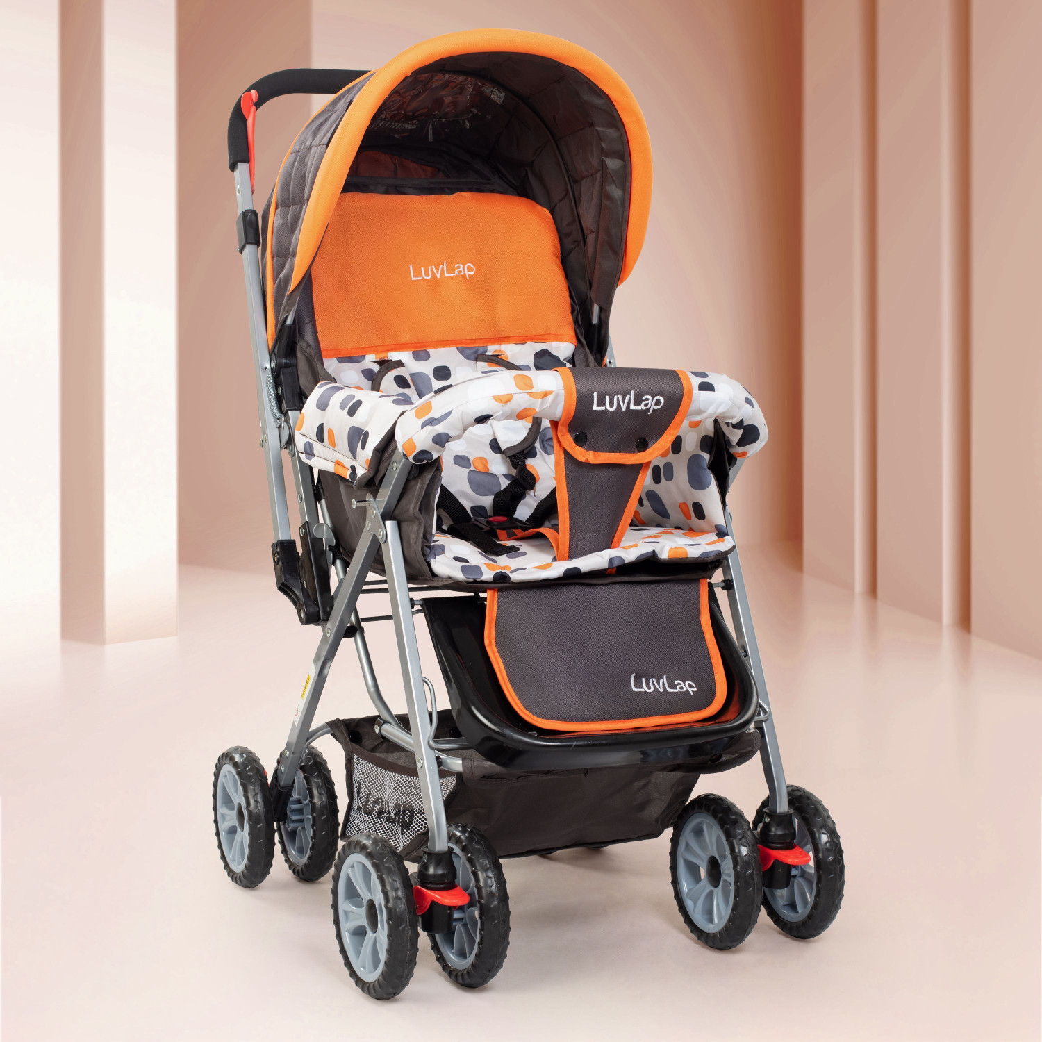 Image of LuvLap Sunshine Stroller /Pram, Easy Fold, for Newborn Baby /Kids, 0-3 Years, Stroller (3, Orange)