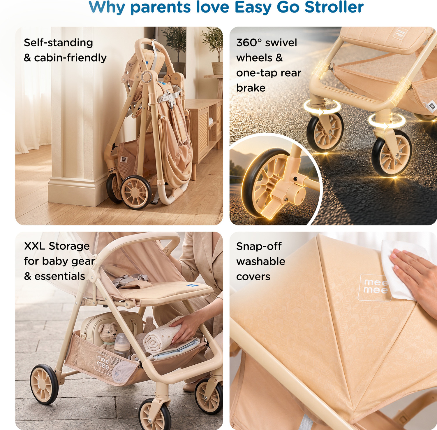 Image of MeeMee Easy Go Baby Stroller for 0-3 Years, Baby & Kids With 5 Point Safety Harness Pram