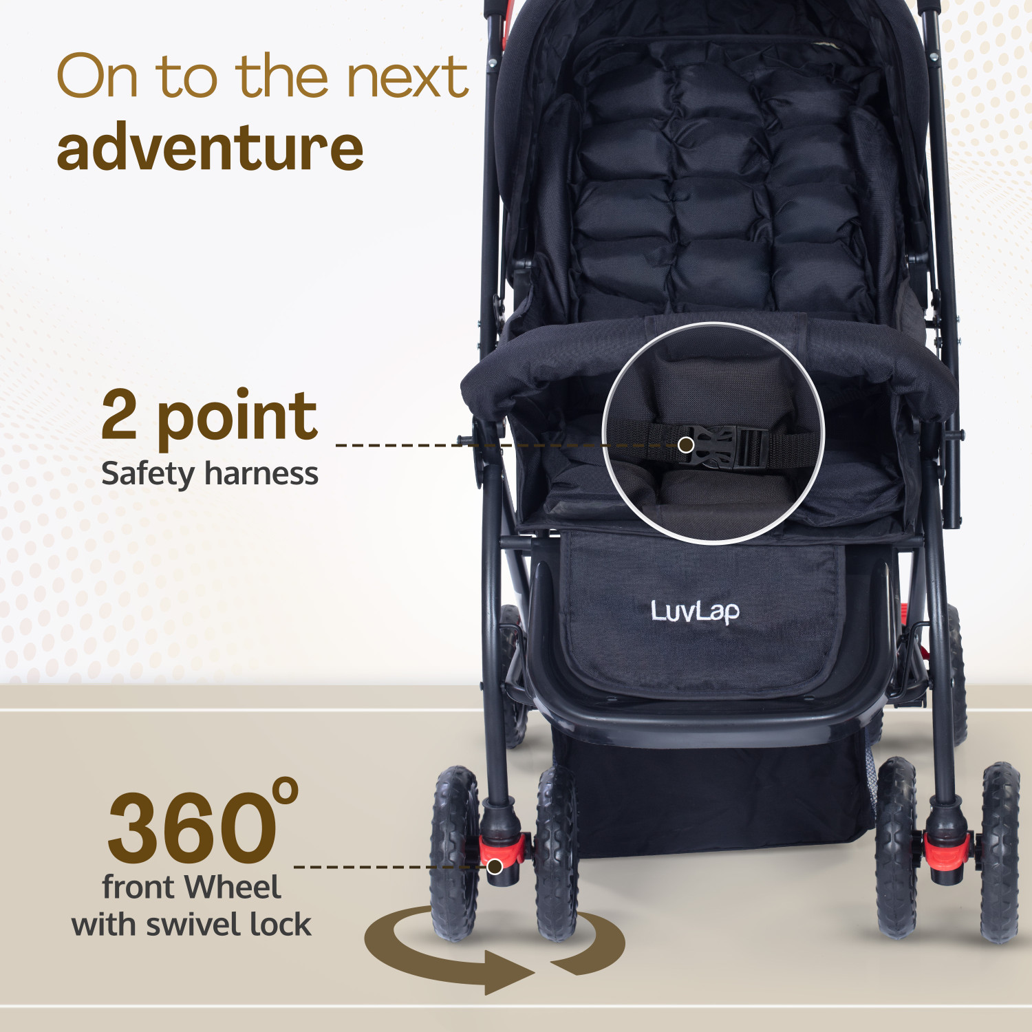 Image of LuvLap Starshine Stroller /Pram, Easy Fold for Newborn Baby /Kids, 0-3 Years, Stroller (3, Black)