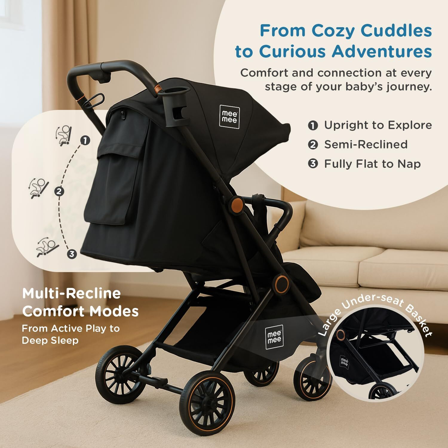 Image of MeeMee Air Luxe Baby Stroller for 0-3 Years, Baby & Kids, Safety Harness & Basket Pram