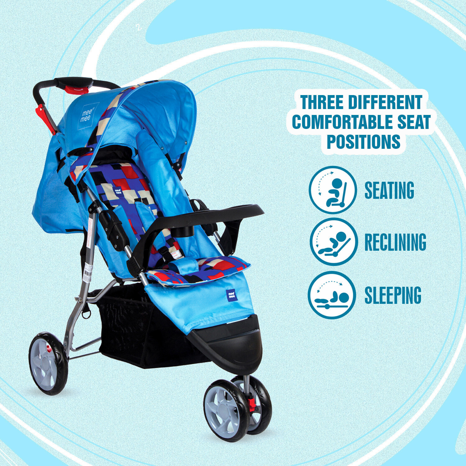 Image of MeeMee Baby Stroller Pram for 0-3 Years| Leg & Footrest and 3-Wheeler Light Weight Stroller