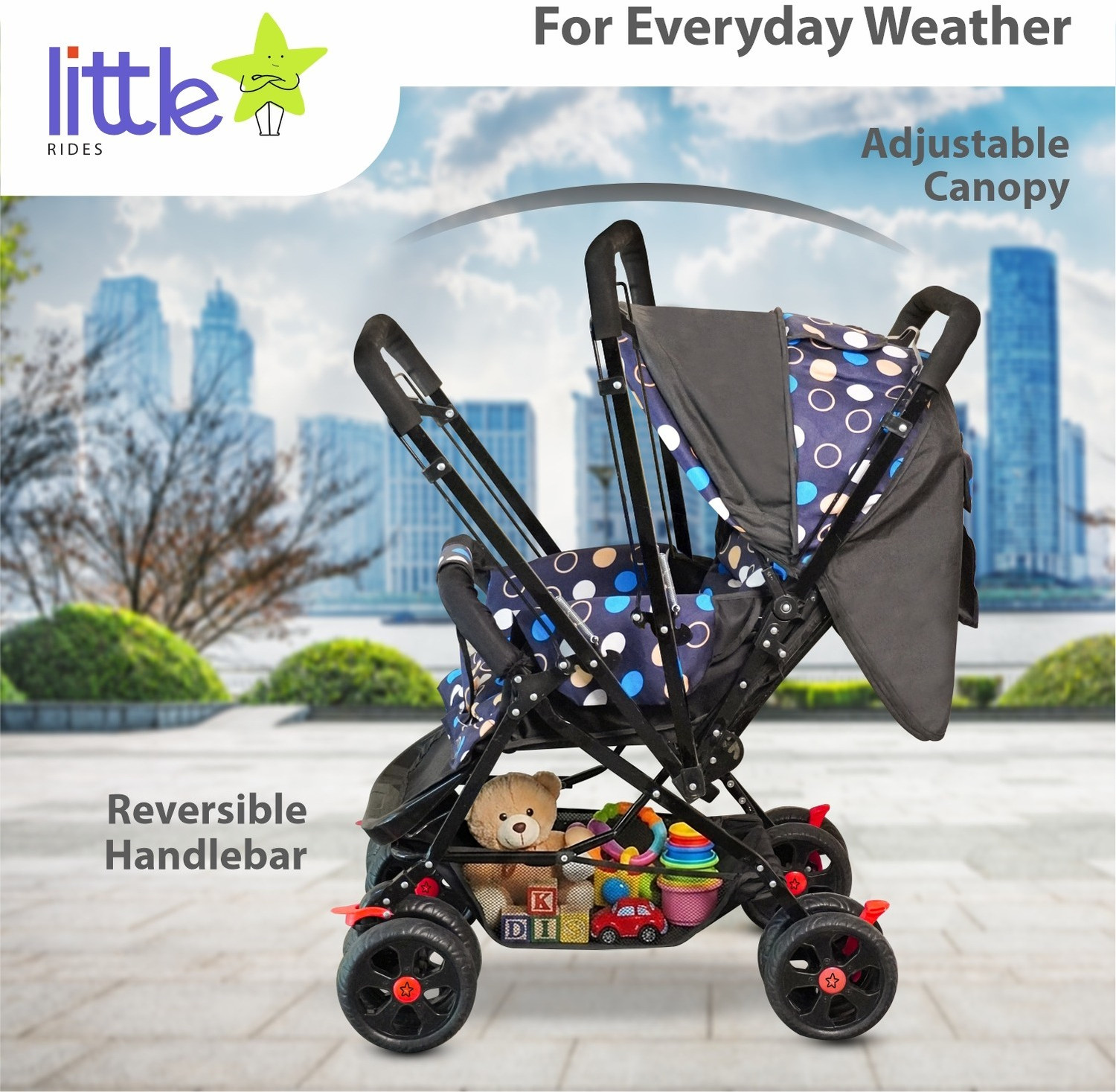 Image of LITTLE RIDES Premium Baby Foldable Travel Stroller for Kids 360 Shock-Absorbing Wheels Stroller