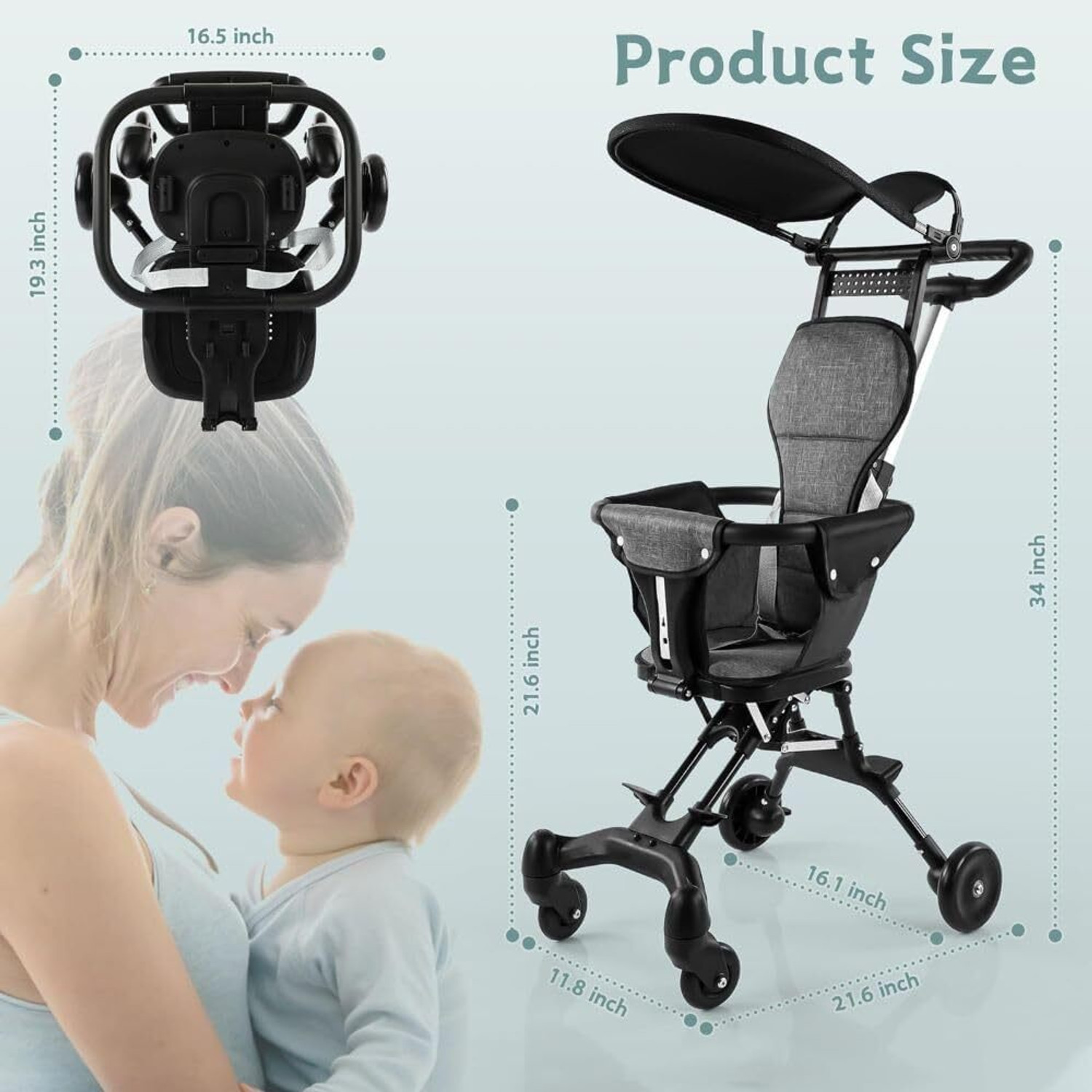 Image of Deoxys Baby Stroller, Infant Lightweight Travel Stroller, Folding Travel Cabin Stroller