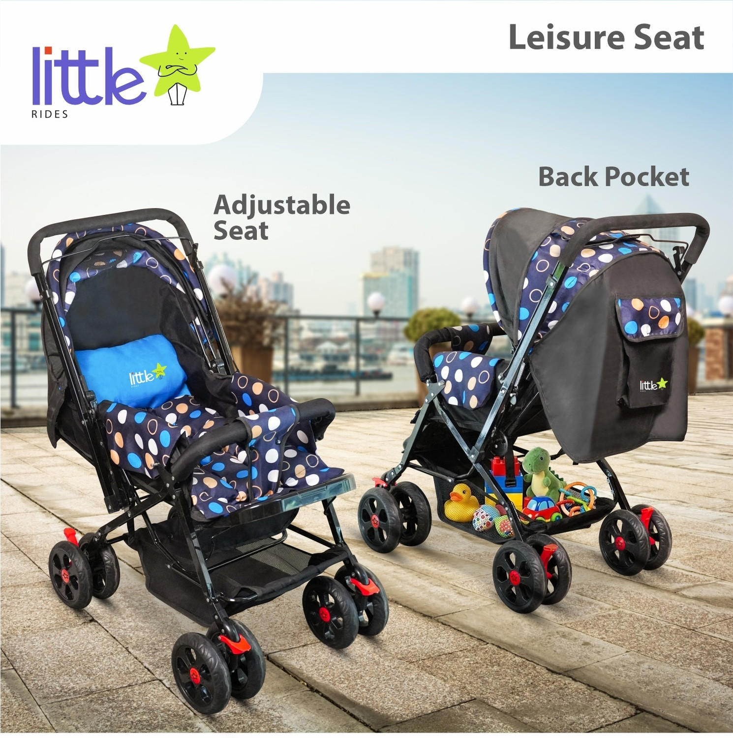 Image of LITTLE RIDES Premium Baby Foldable Travel Stroller for Kids 360 Shock-Absorbing Wheels Stroller