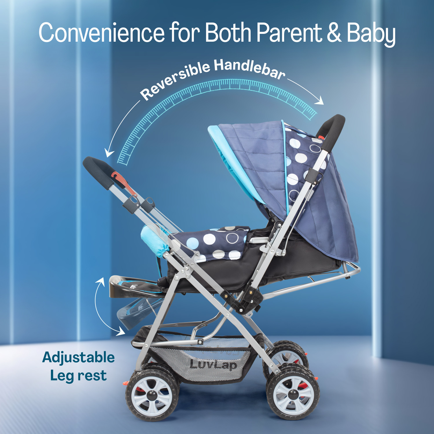 Image of LuvLap Sunshine Stroller /Pram, Easy Fold, for Newborn Baby /Kids, 0-3 Years, Stroller (3, Blue)