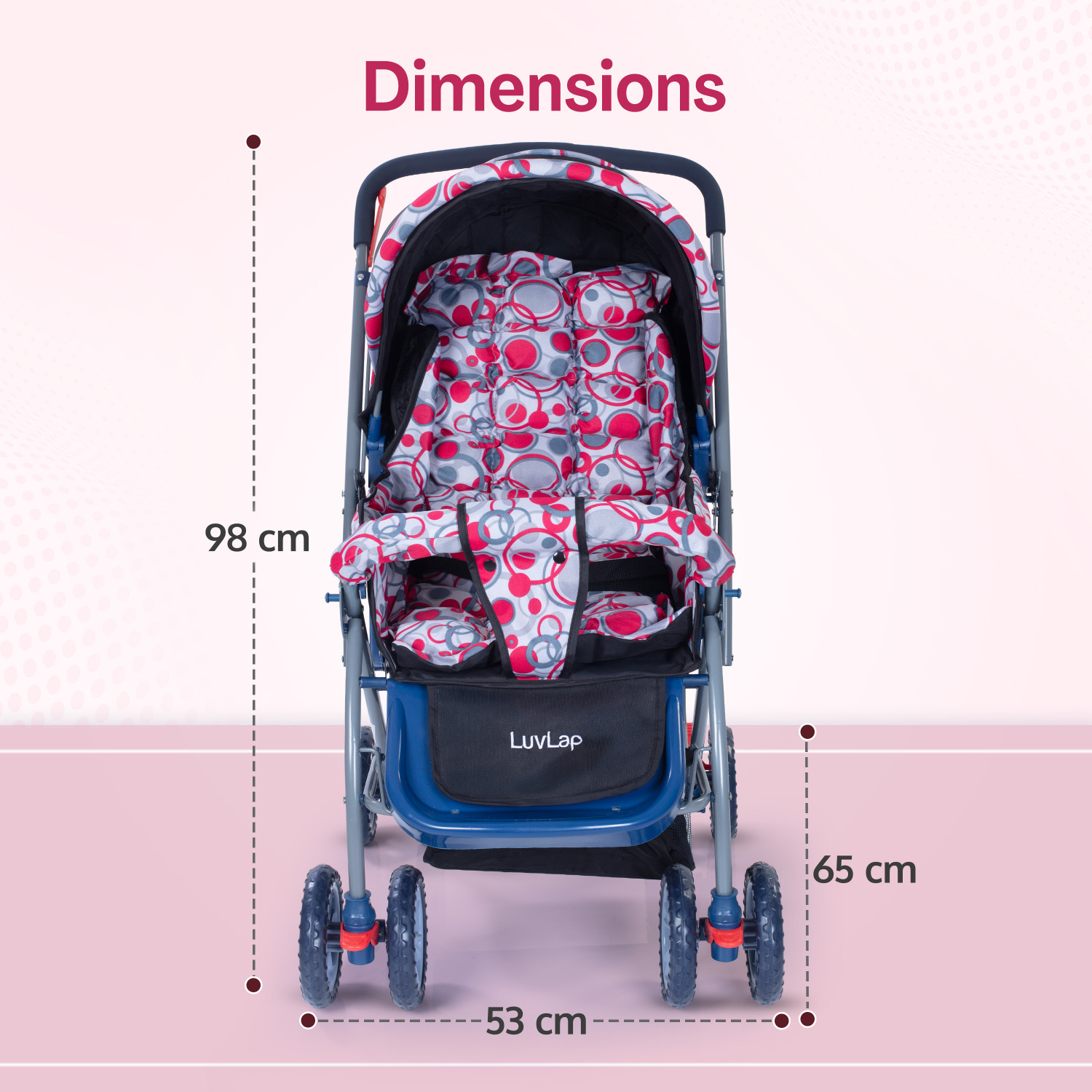 Image of LuvLap Starshine Stroller /Pram, Easy Fold for Newborn Baby /Kids, 0-3 Years, Stroller (3, Pink)