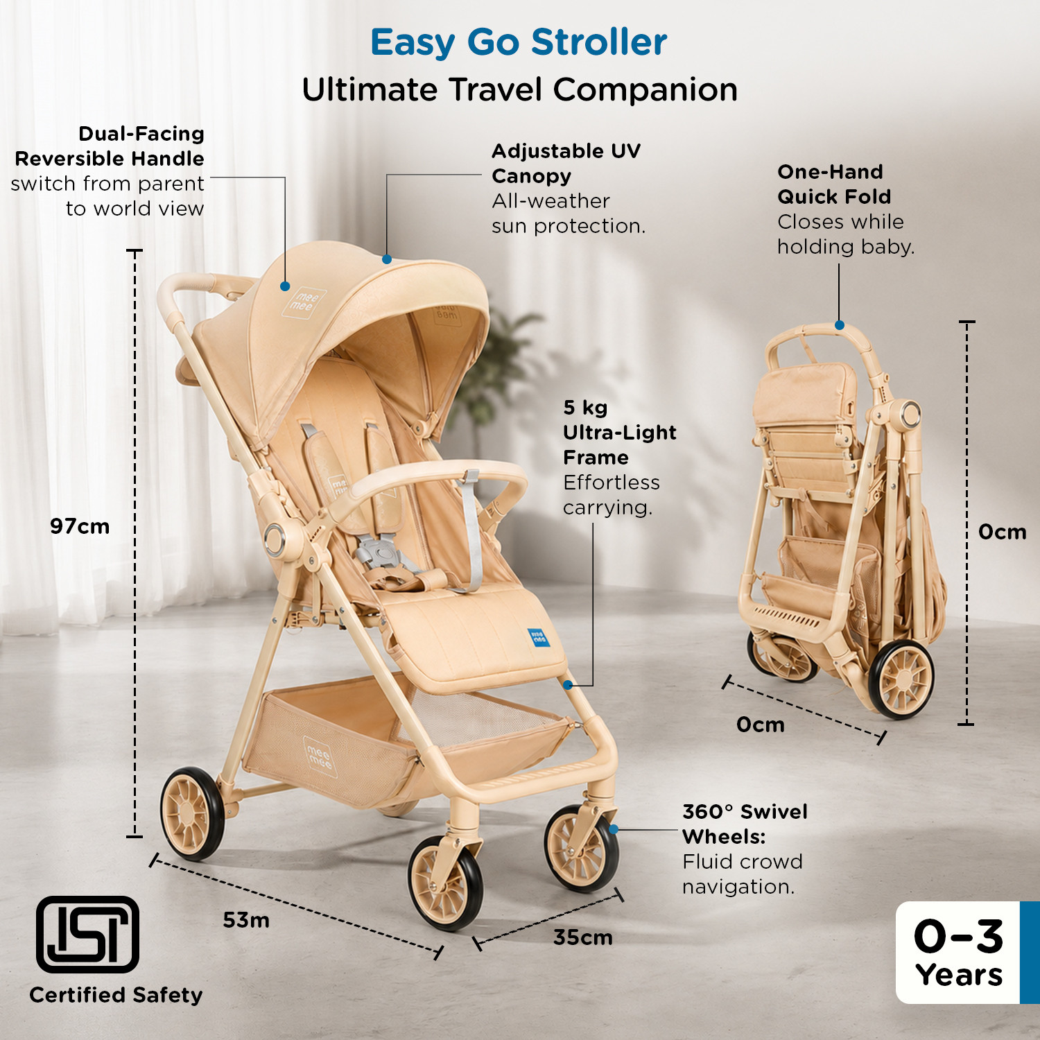 Image of MeeMee Easy Go Baby Stroller for 0-3 Years, Baby & Kids With 5 Point Safety Harness Pram