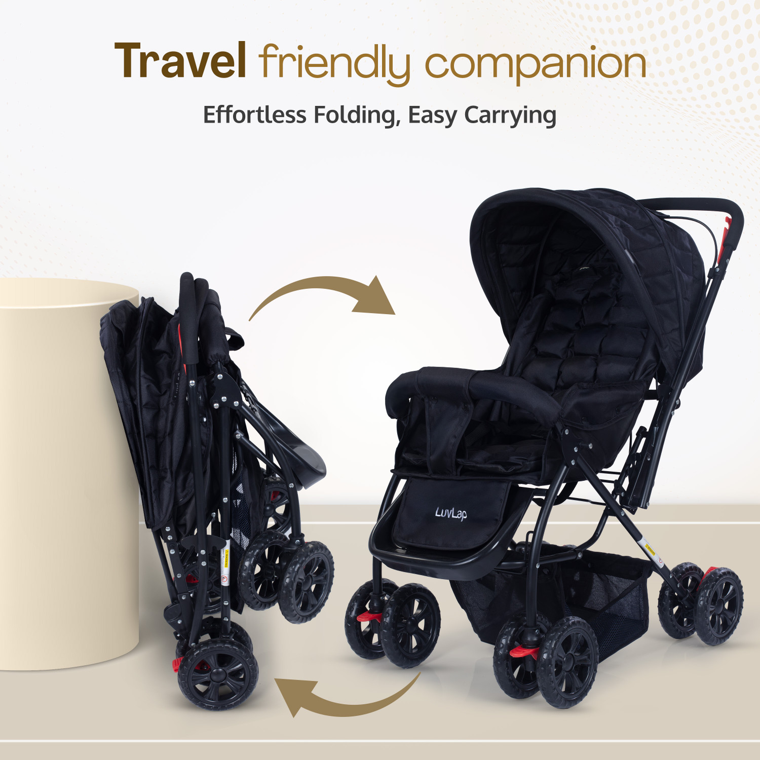 Image of LuvLap Starshine Stroller /Pram, Easy Fold for Newborn Baby /Kids, 0-3 Years, Stroller (3, Black)