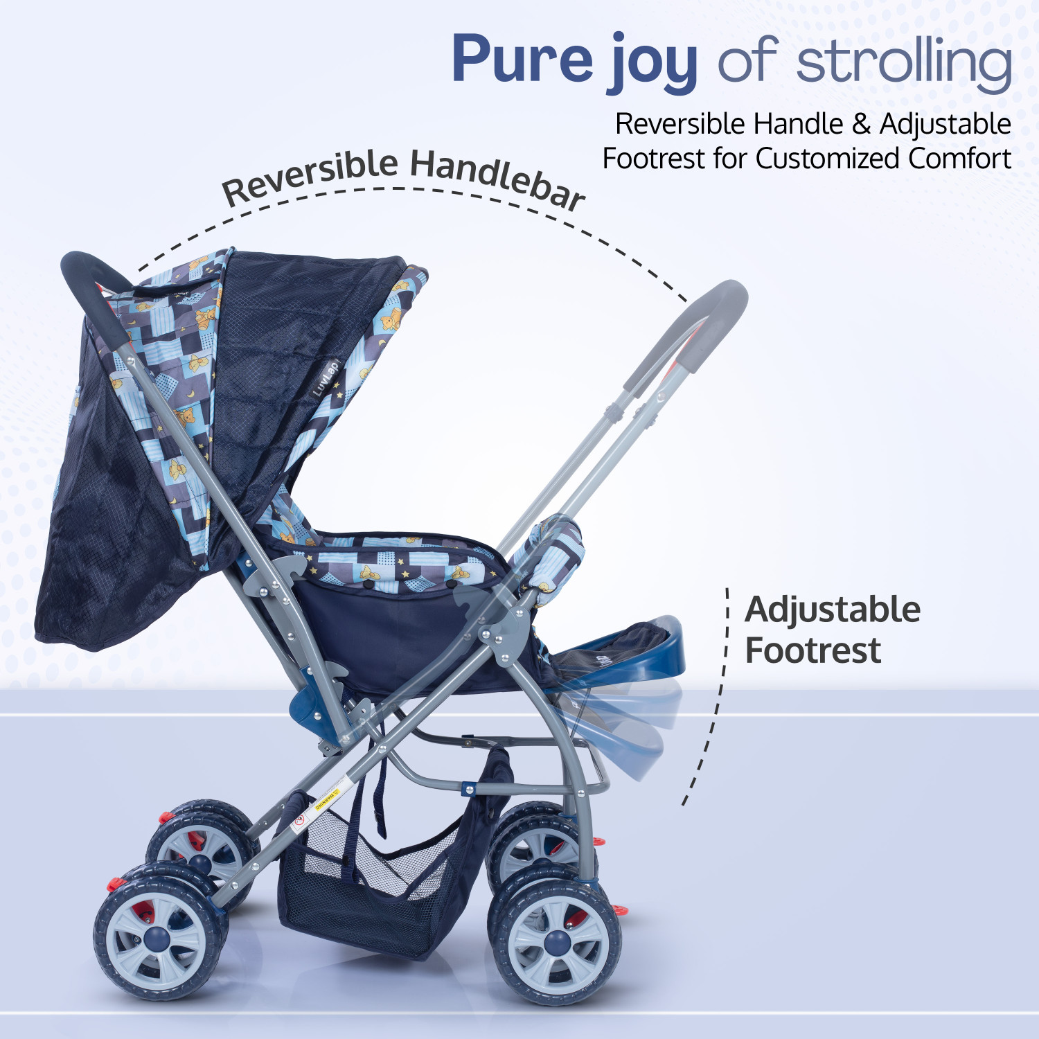 Image of LuvLap Starshine Stroller /Pram, Easy Fold for Newborn Baby /Kids, 0-3 Years, Stroller (3, Dark Blue)