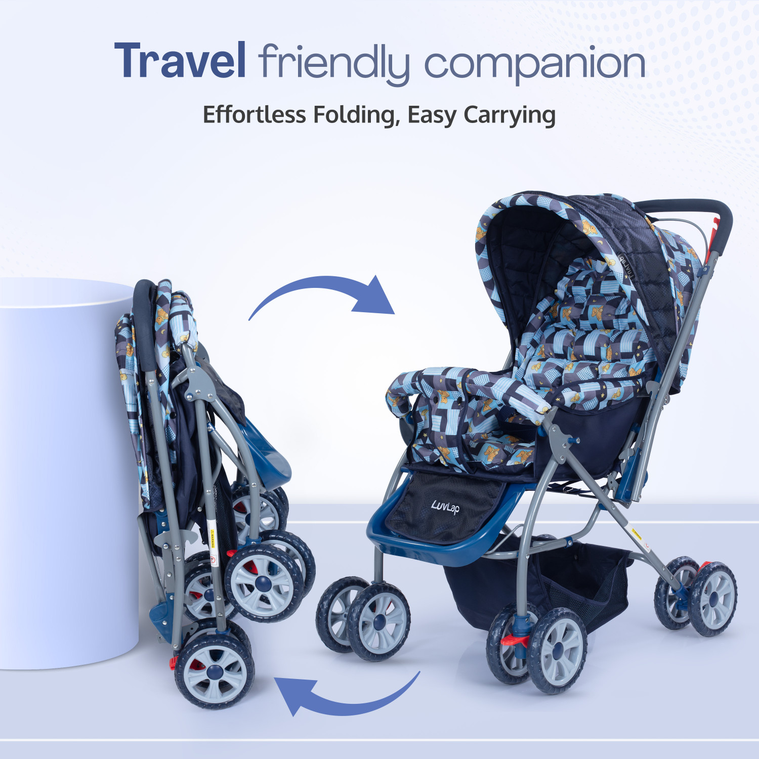 Image of LuvLap Starshine Stroller /Pram, Easy Fold for Newborn Baby /Kids, 0-3 Years, Stroller (3, Dark Blue)
