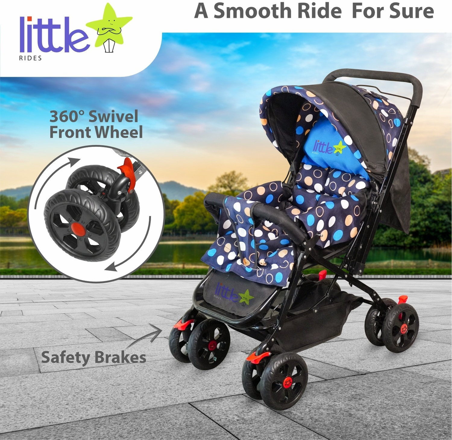 Image of LITTLE RIDES Premium Baby Foldable Travel Stroller for Kids 360 Shock-Absorbing Wheels Stroller