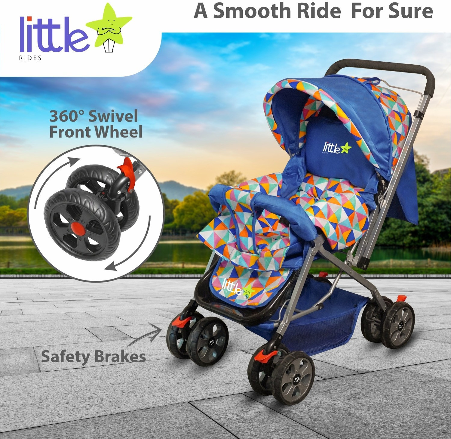 Image of LITTLE RIDES Premium Baby Foldable Travel Stroller for Kids 360 Shock-Absorbing Wheels Stroller