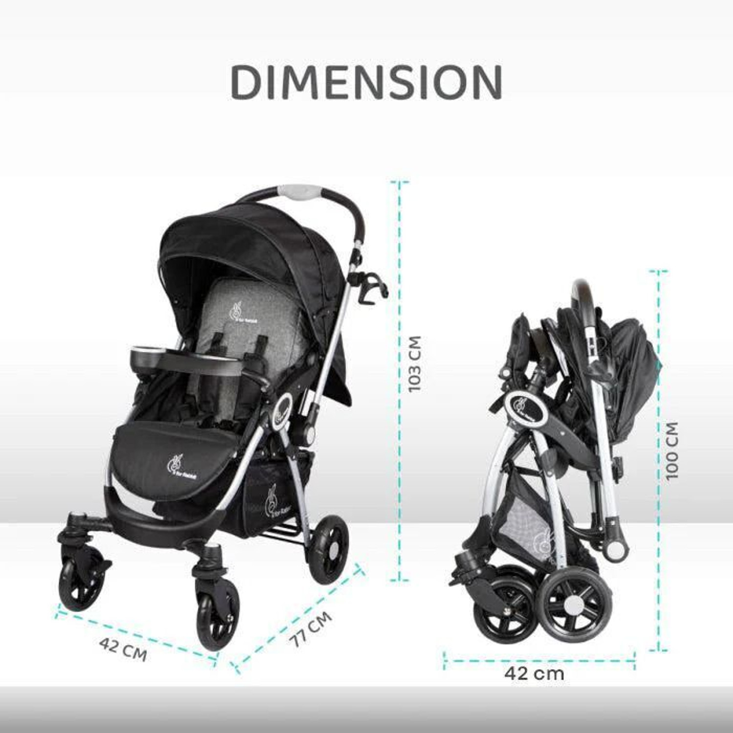 Image of R for Rabbit Chocolate Ride Stroller Black Grey Stroller (Multi, Black, Grey)
