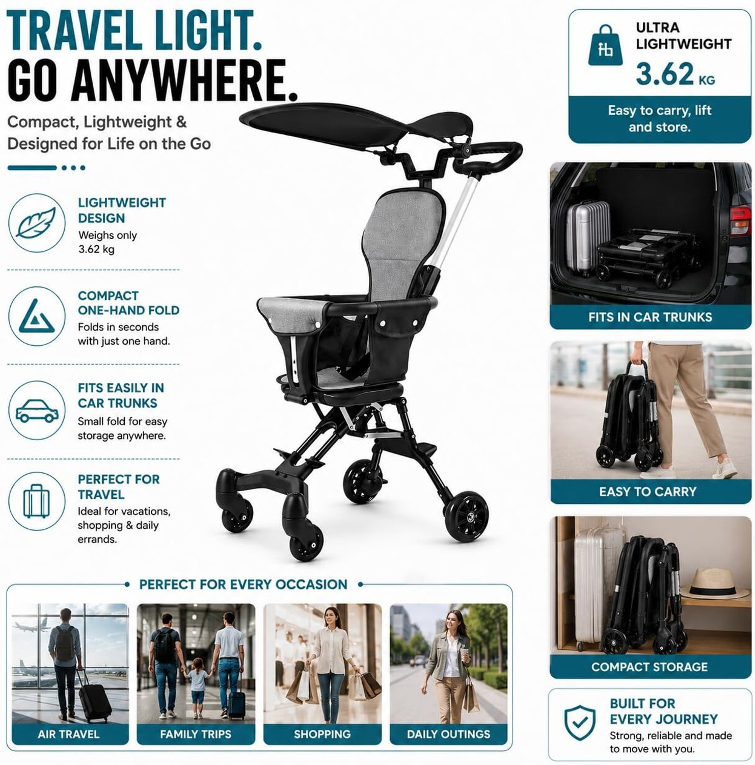 Image of Deoxys Baby Stroller, Infant Lightweight Travel Stroller, Folding Travel Cabin Stroller