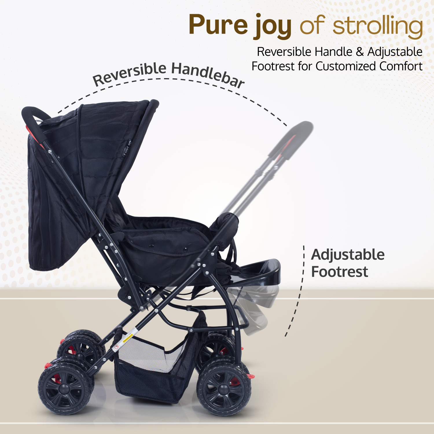 Image of LuvLap Starshine Stroller /Pram, Easy Fold for Newborn Baby /Kids, 0-3 Years, Stroller (3, Black)