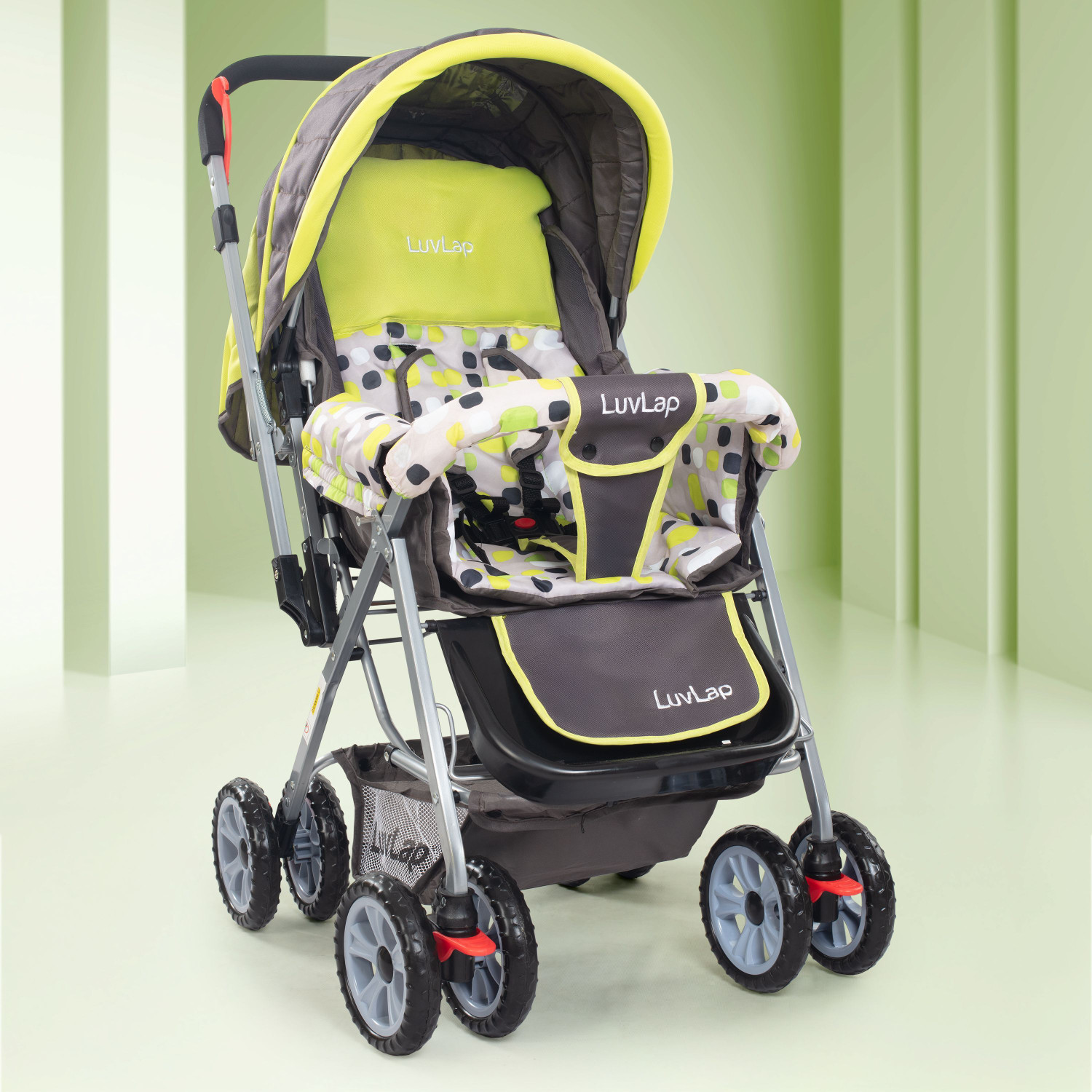 Image of LuvLap Sunshine Stroller /Pram, Easy Fold, for Newborn Baby /Kids, 0-3 Years, Stroller (3, Green)