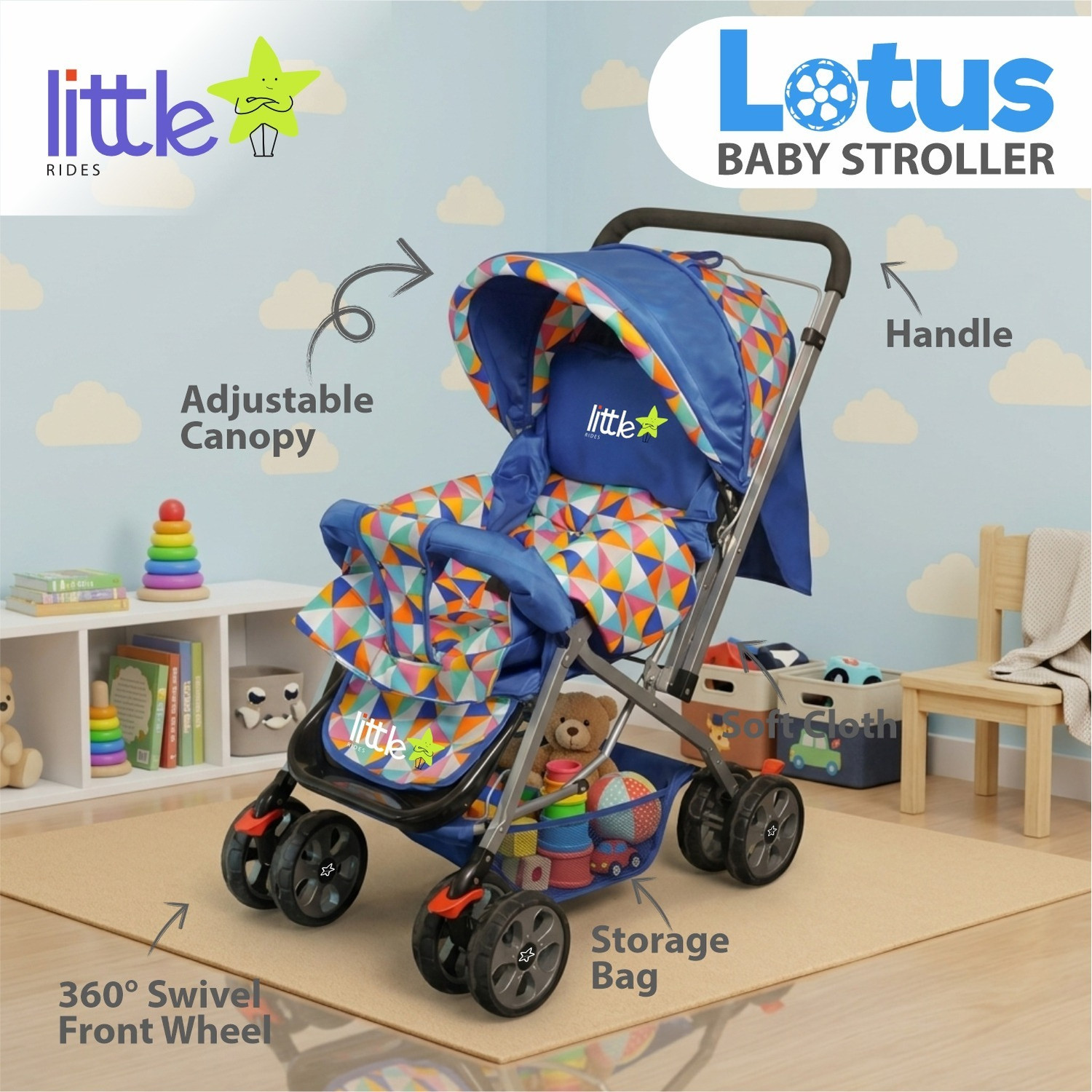 Image of LITTLE RIDES Premium Baby Foldable Travel Stroller for Kids 360 Shock-Absorbing Wheels Stroller