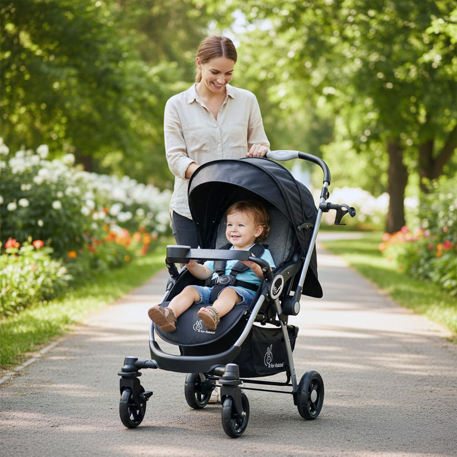 Image of R for Rabbit Chocolate Ride Stroller Black Grey Stroller (Multi, Black, Grey)
