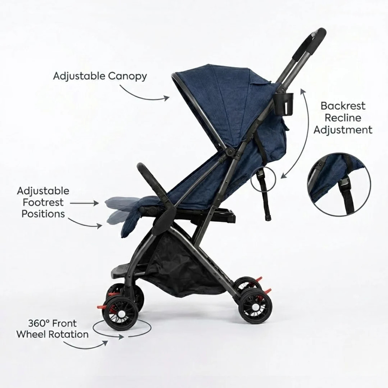 Image of Little Pea One-Touch Button Fold,Travel Friendly with Pull Rod Stroller