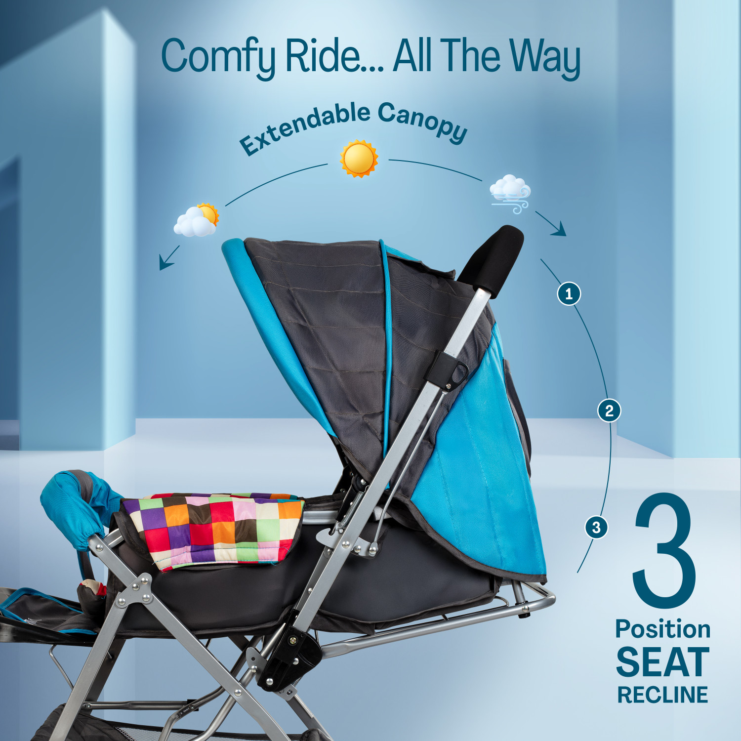 Image of LuvLap Sunshine Stroller /Pram, Easy Fold, for Newborn Baby /Kids, 0-3 Years, Stroller