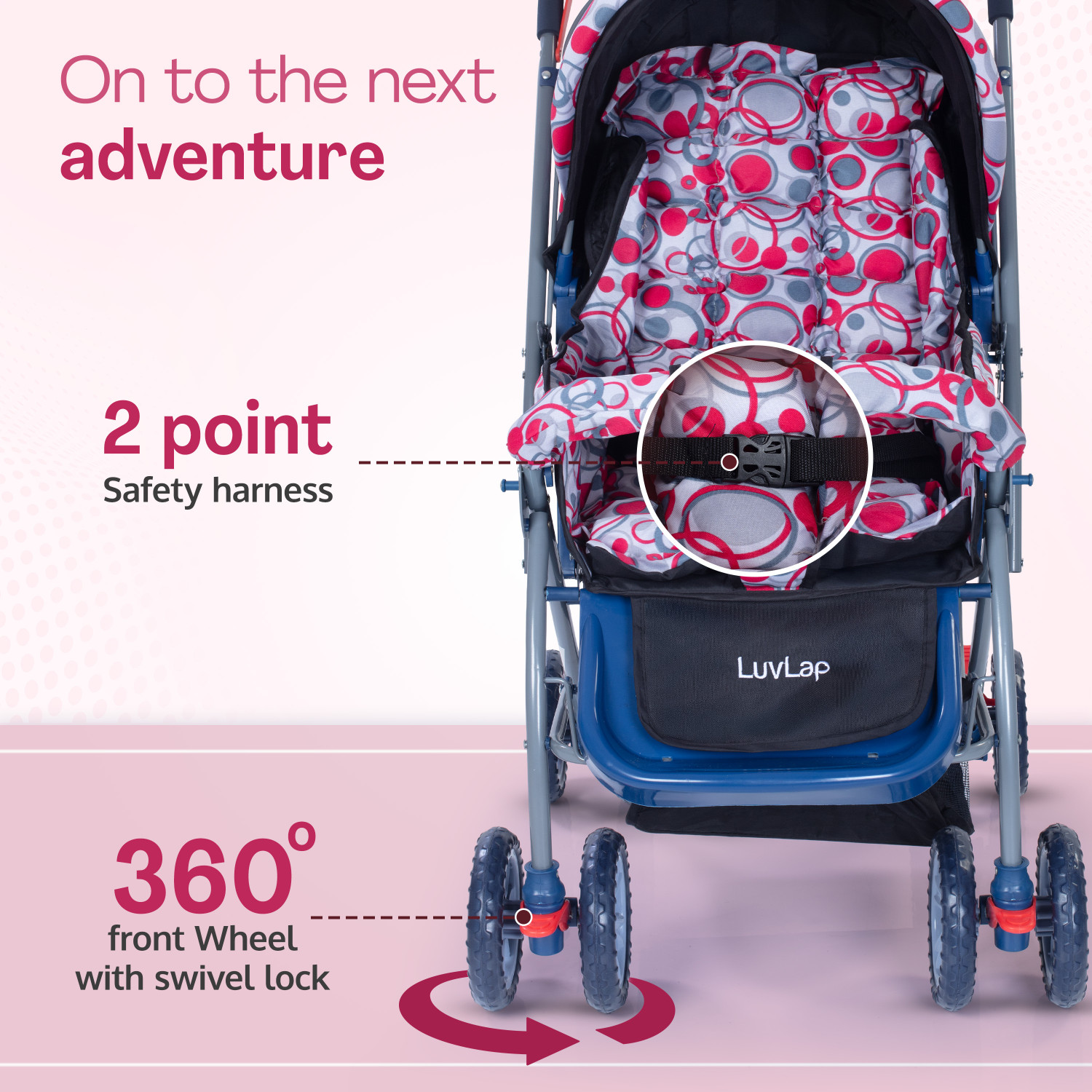 Image of LuvLap Starshine Stroller /Pram, Easy Fold for Newborn Baby /Kids, 0-3 Years, Stroller (3, Pink)