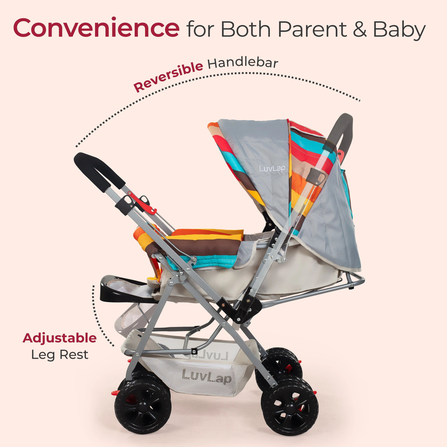 Image of LuvLap Sunshine Stroller /Pram, Easy Fold, for Newborn Baby /Kids, 0-3 Years, Stroller