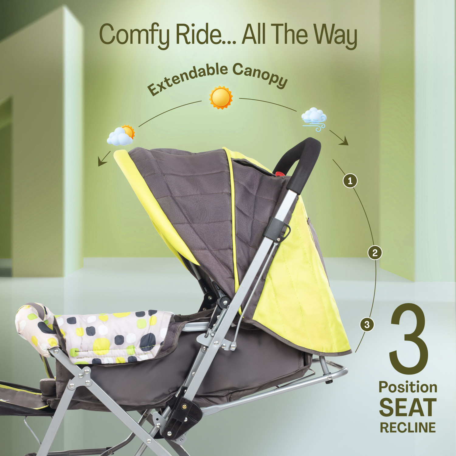 Image of LuvLap Sunshine Stroller /Pram, Easy Fold, for Newborn Baby /Kids, 0-3 Years, Stroller (3, Green)