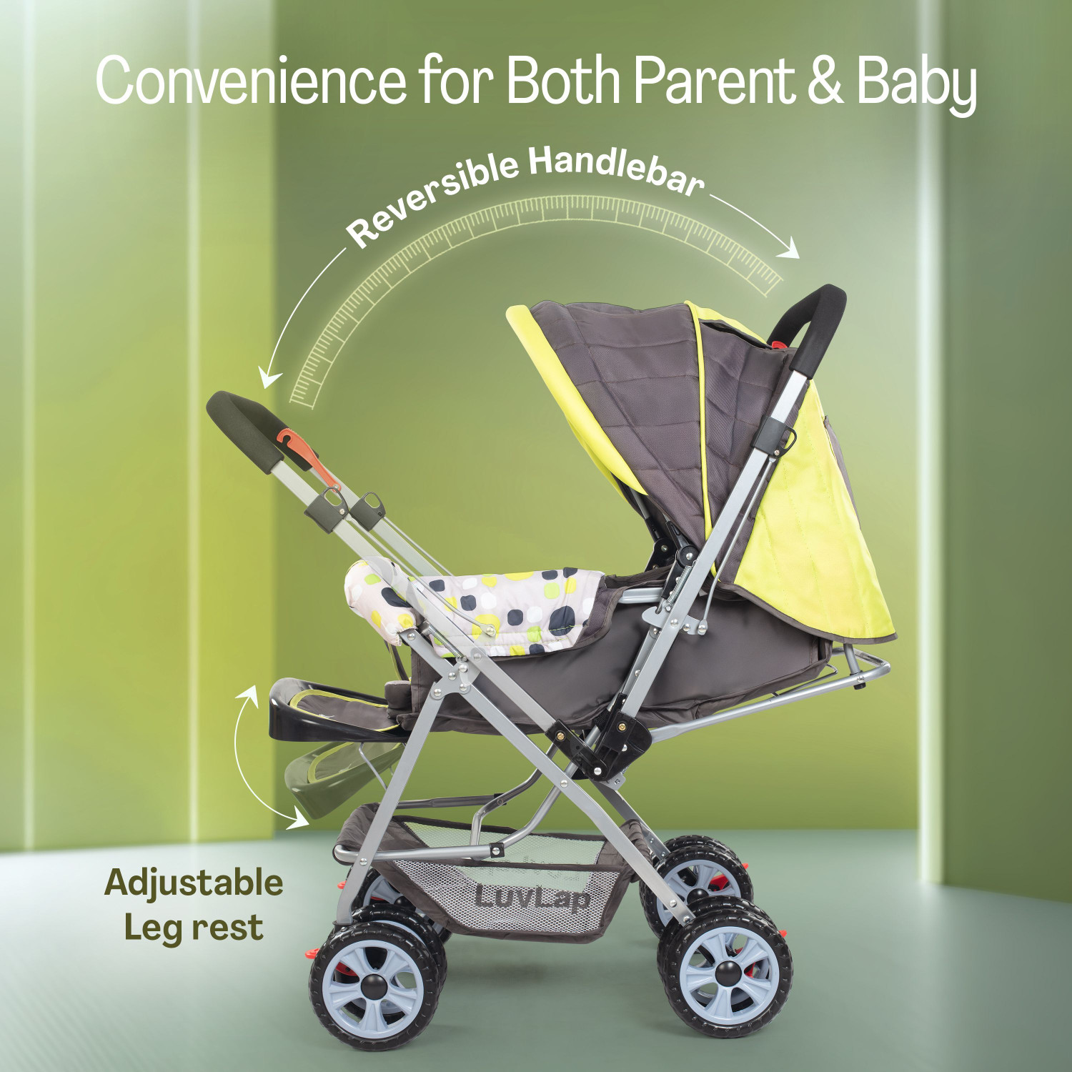 Image of LuvLap Sunshine Stroller /Pram, Easy Fold, for Newborn Baby /Kids, 0-3 Years, Stroller (3, Green)