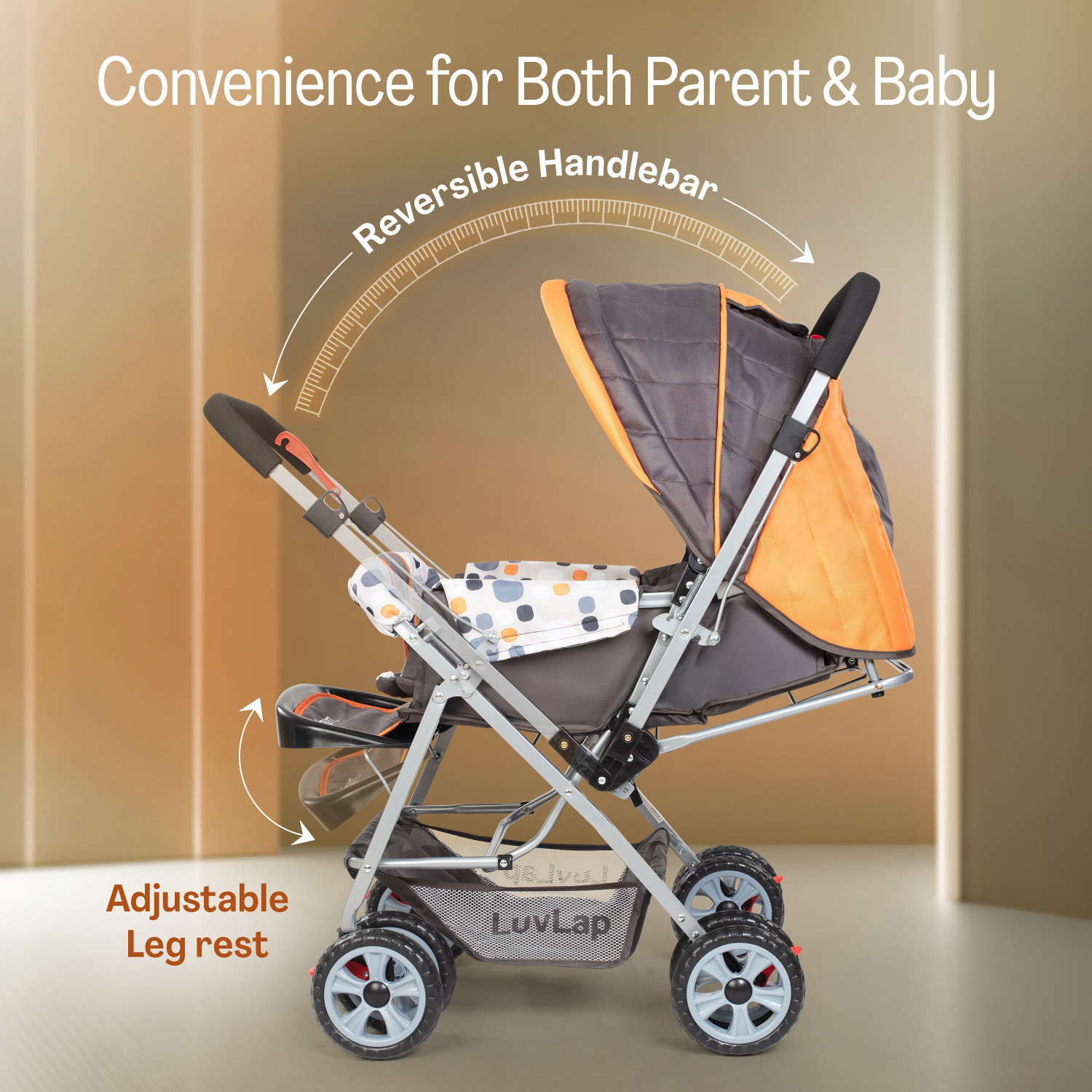 Image of LuvLap Sunshine Stroller /Pram, Easy Fold, for Newborn Baby /Kids, 0-3 Years, Stroller (3, Orange)
