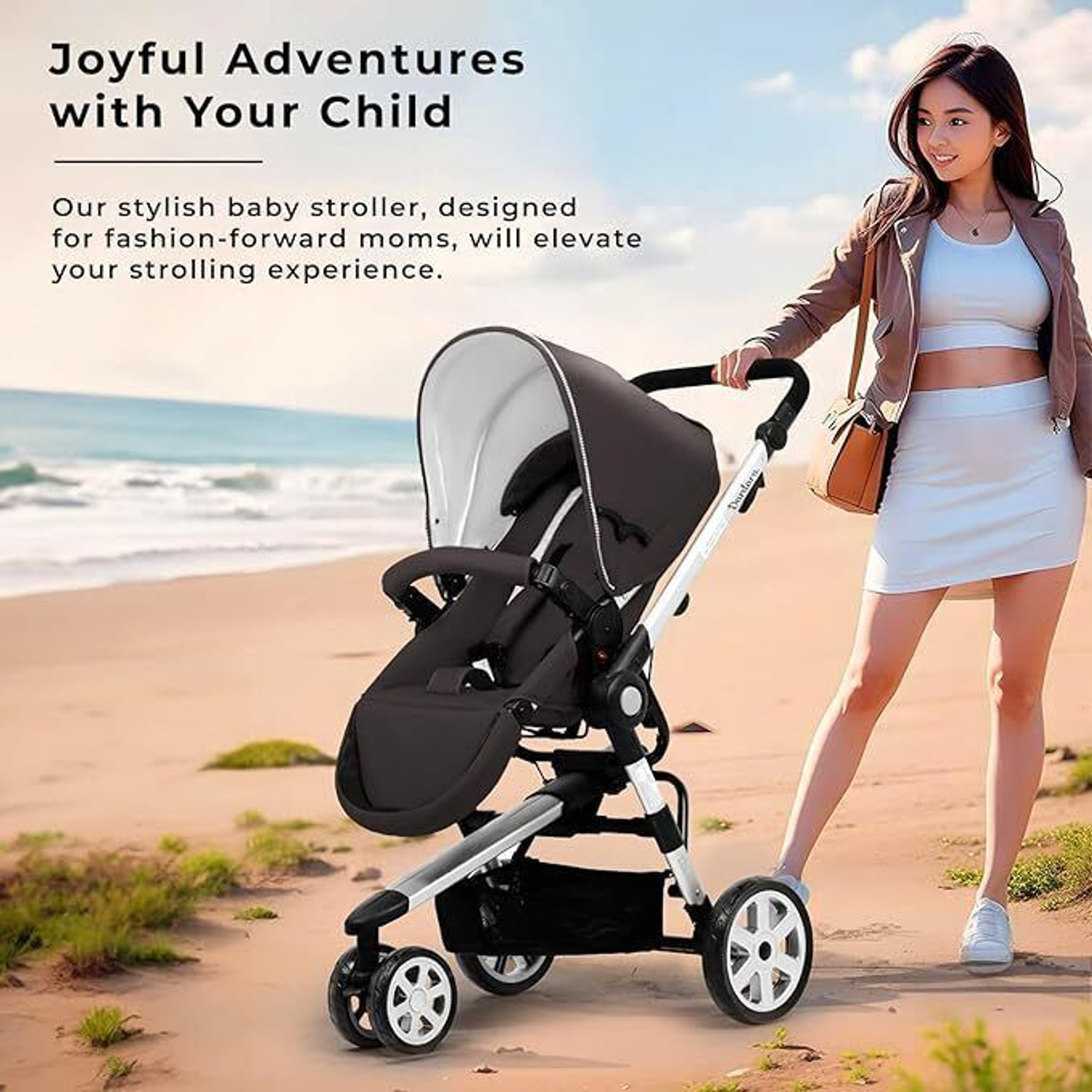 Image of StarAndDaisy Baby Stroller | Pram for kids with Wheel Brake - New Born Girl & Boy Stroller Stroller