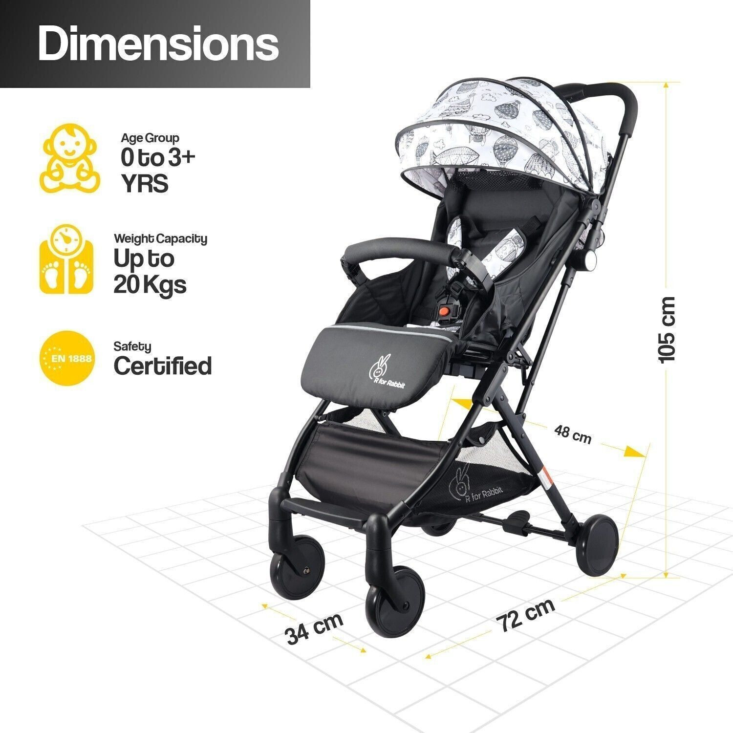 Image of R for Rabbit Pocket Baby Stroller Lite Portable Pre Installed Baby Stroller & Pram Stroller