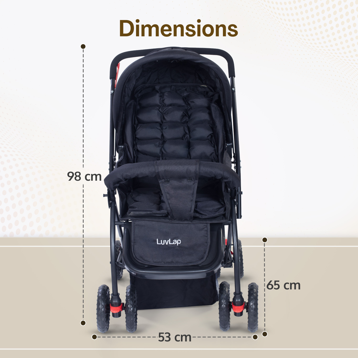 Image of LuvLap Starshine Stroller /Pram, Easy Fold for Newborn Baby /Kids, 0-3 Years, Stroller (3, Black)