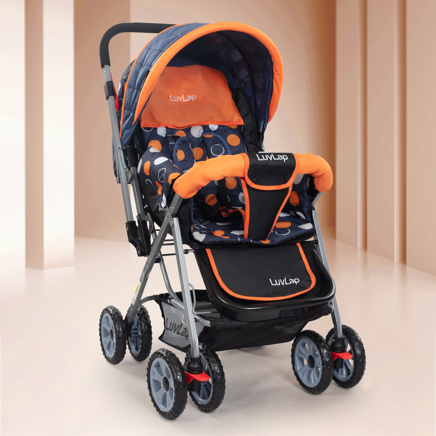 Image of LuvLap Sunshine Stroller /Pram, Easy Fold, for Newborn Baby /Kids, 0-3 Years, Stroller (3, Orange)