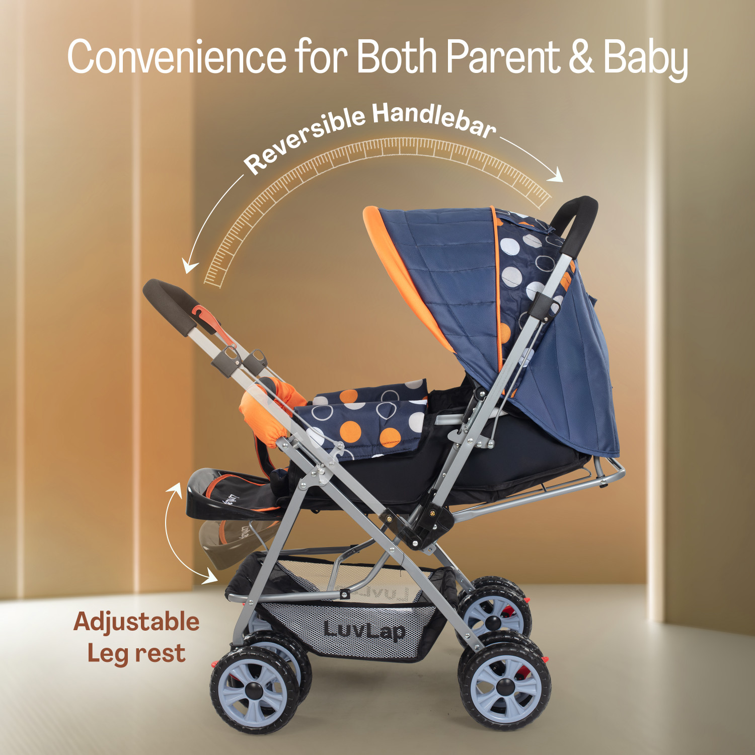 Image of LuvLap Sunshine Stroller /Pram, Easy Fold, for Newborn Baby /Kids, 0-3 Years, Stroller (3, Orange)
